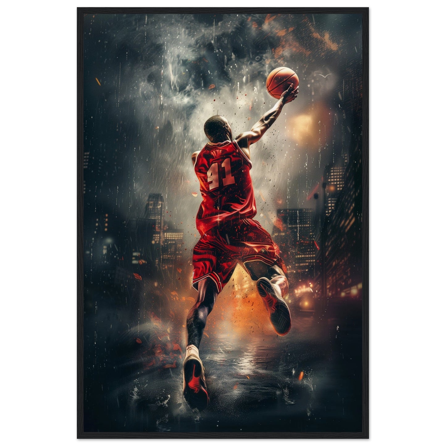 Affiche Basket ( 60x90-cm-Bois-noir)