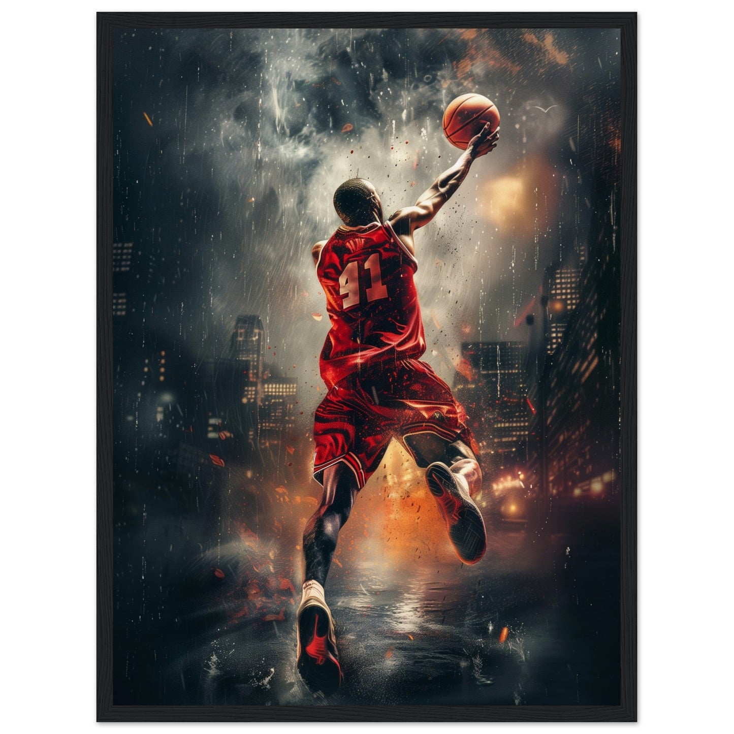 Affiche Basket ( 45x60-cm-Bois-noir)