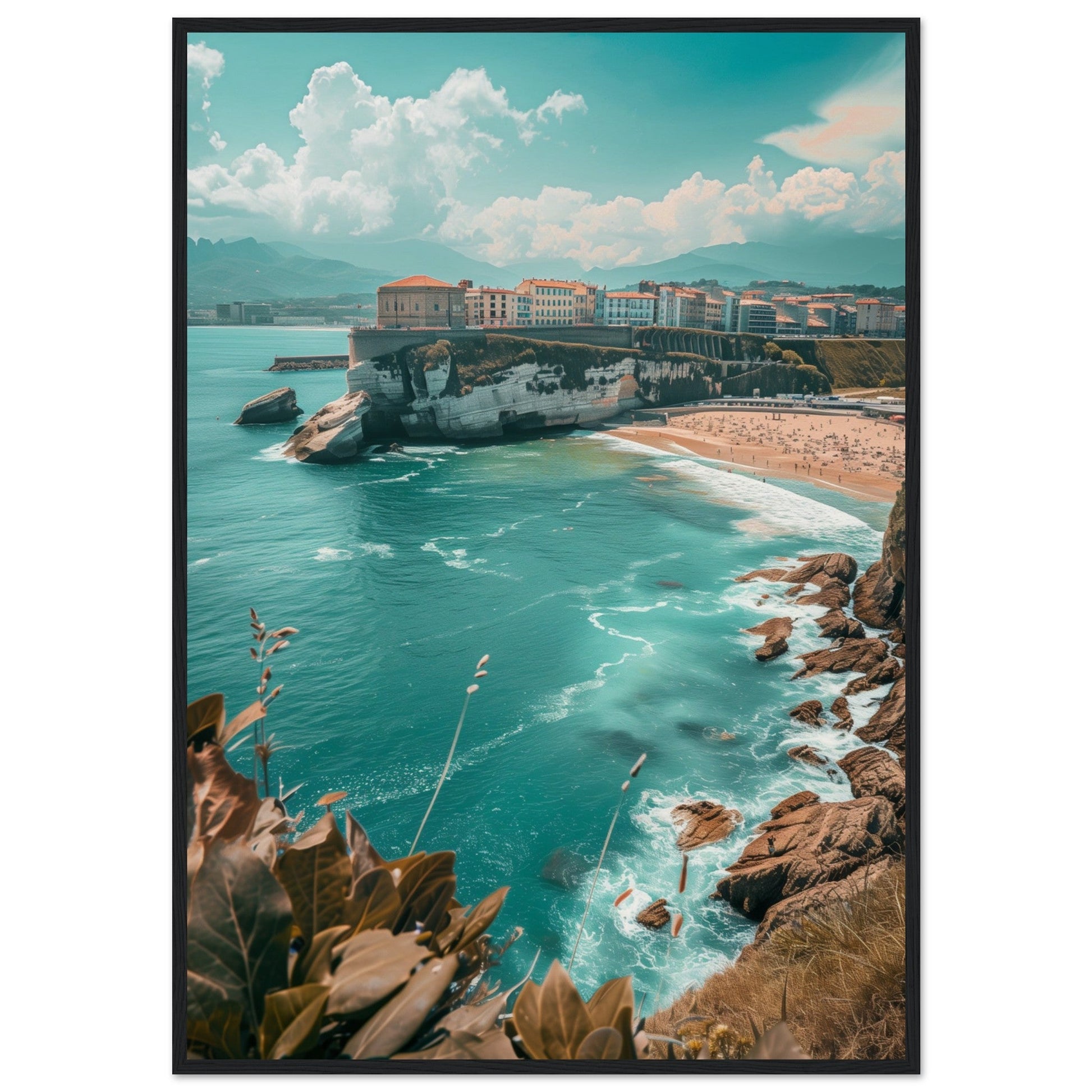 Affiche Biarritz En Été Plage ( 70x100-cm-Bois-noir)