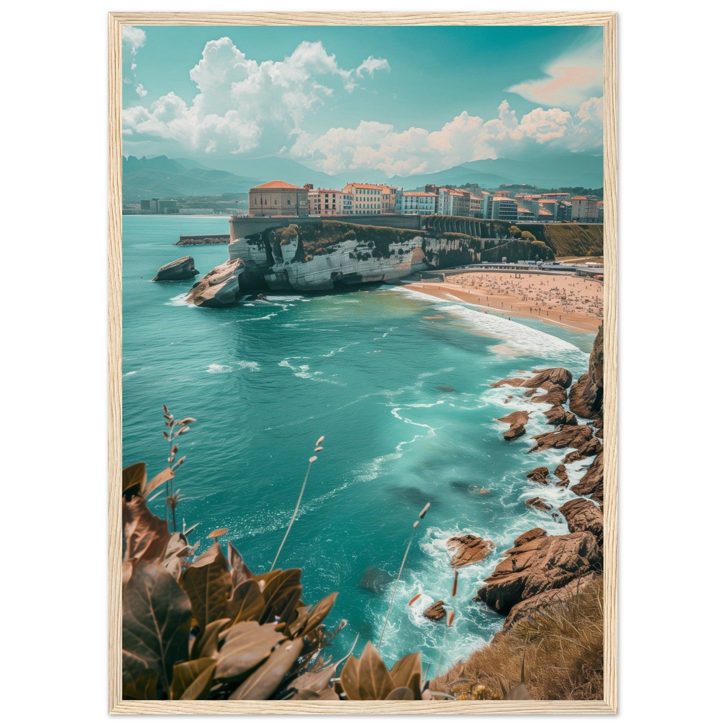 Affiche Biarritz En Été Plage ( 50x70-cm-Bois-clair)