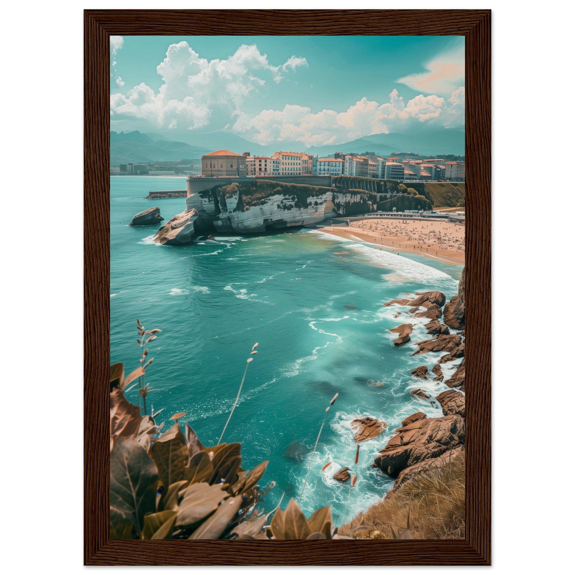 Affiche Biarritz En Été Plage ( 21x29.7-cm-Bois-foncé)