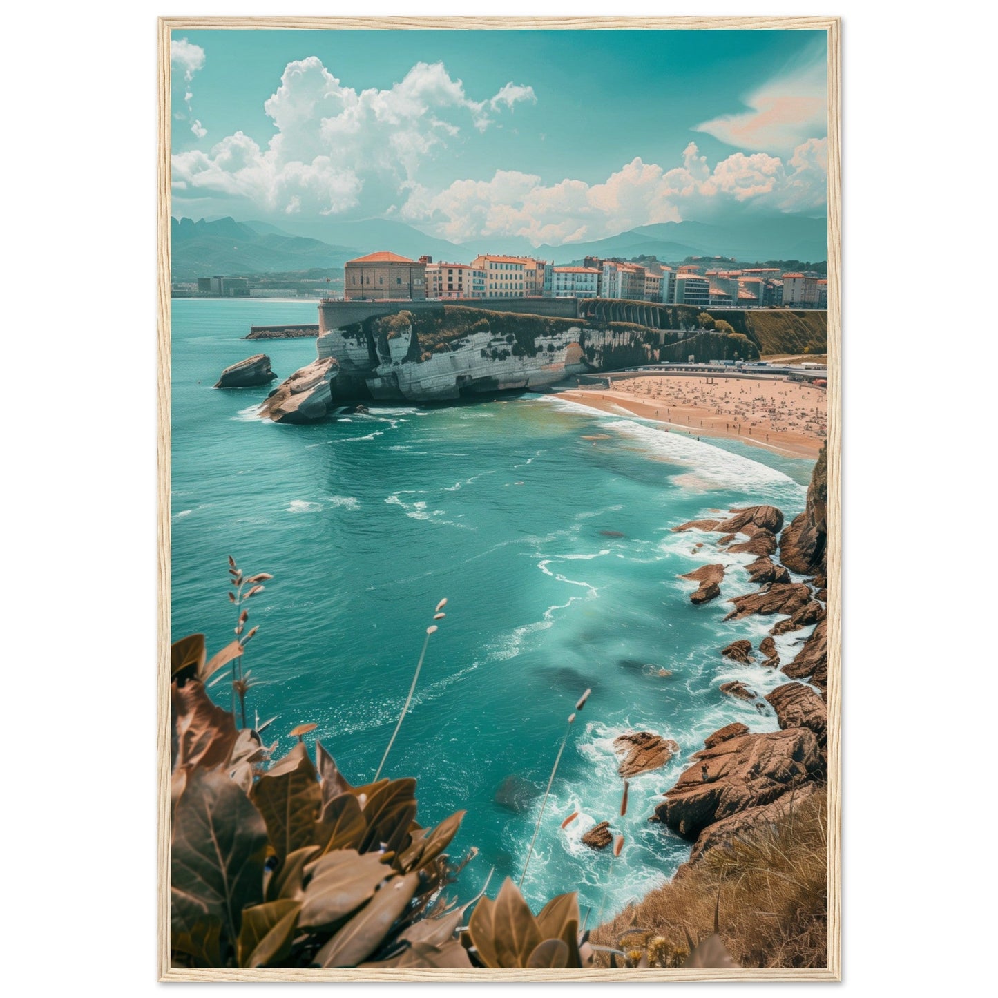 Affiche Biarritz En Été Plage ( 70x100-cm-Bois-clair)