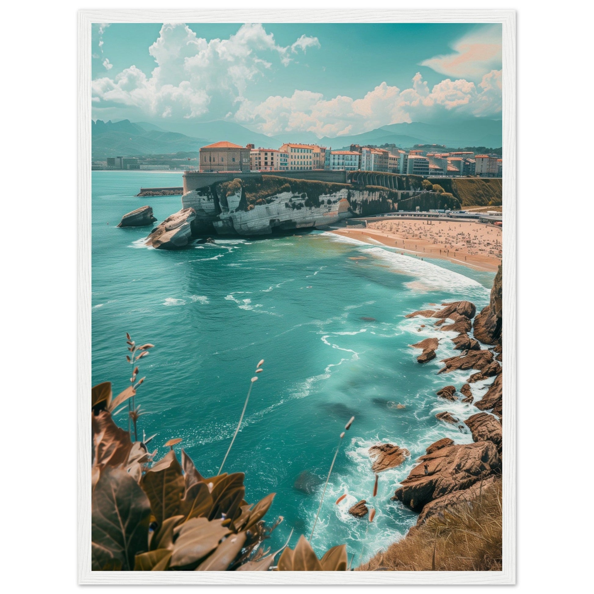 Affiche Biarritz En Été Plage ( 45x60-cm-Bois-blanc)