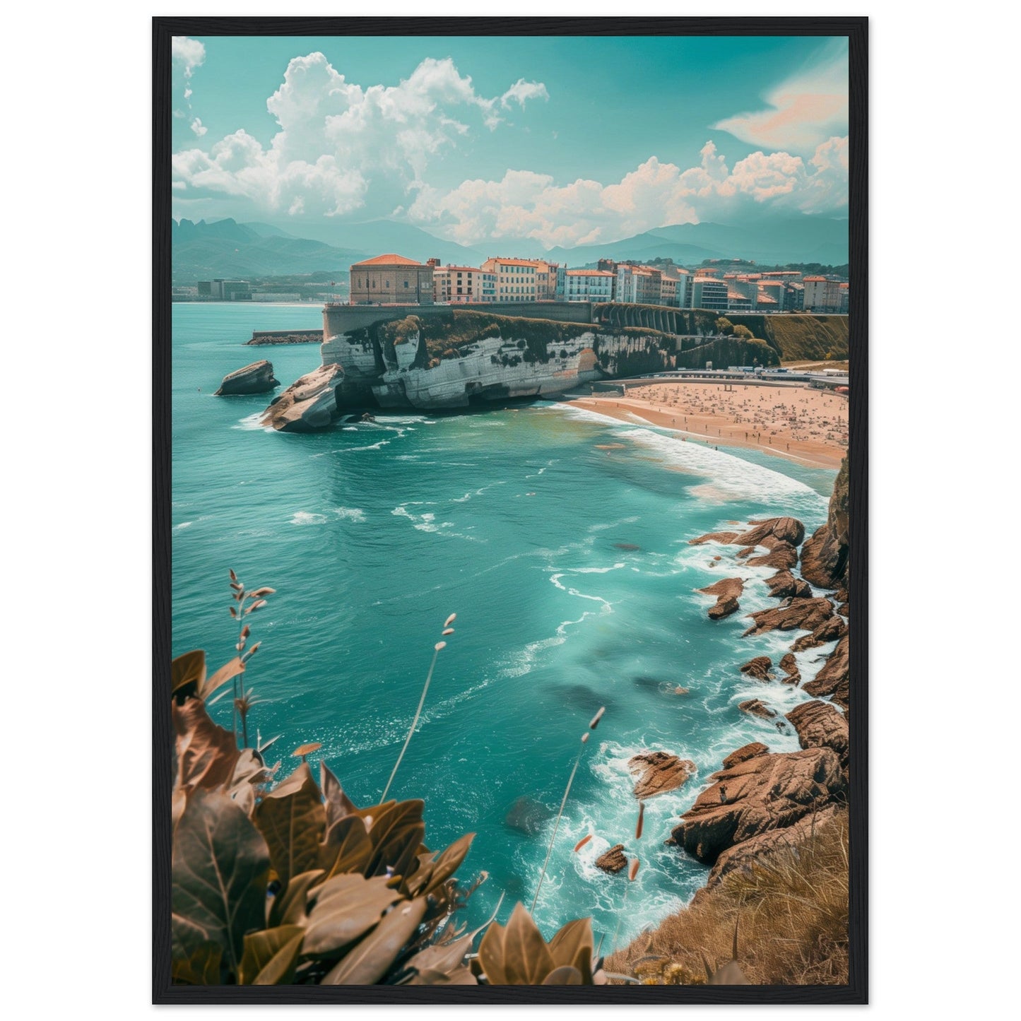 Affiche Biarritz En Été Plage ( 50x70-cm-Bois-noir)