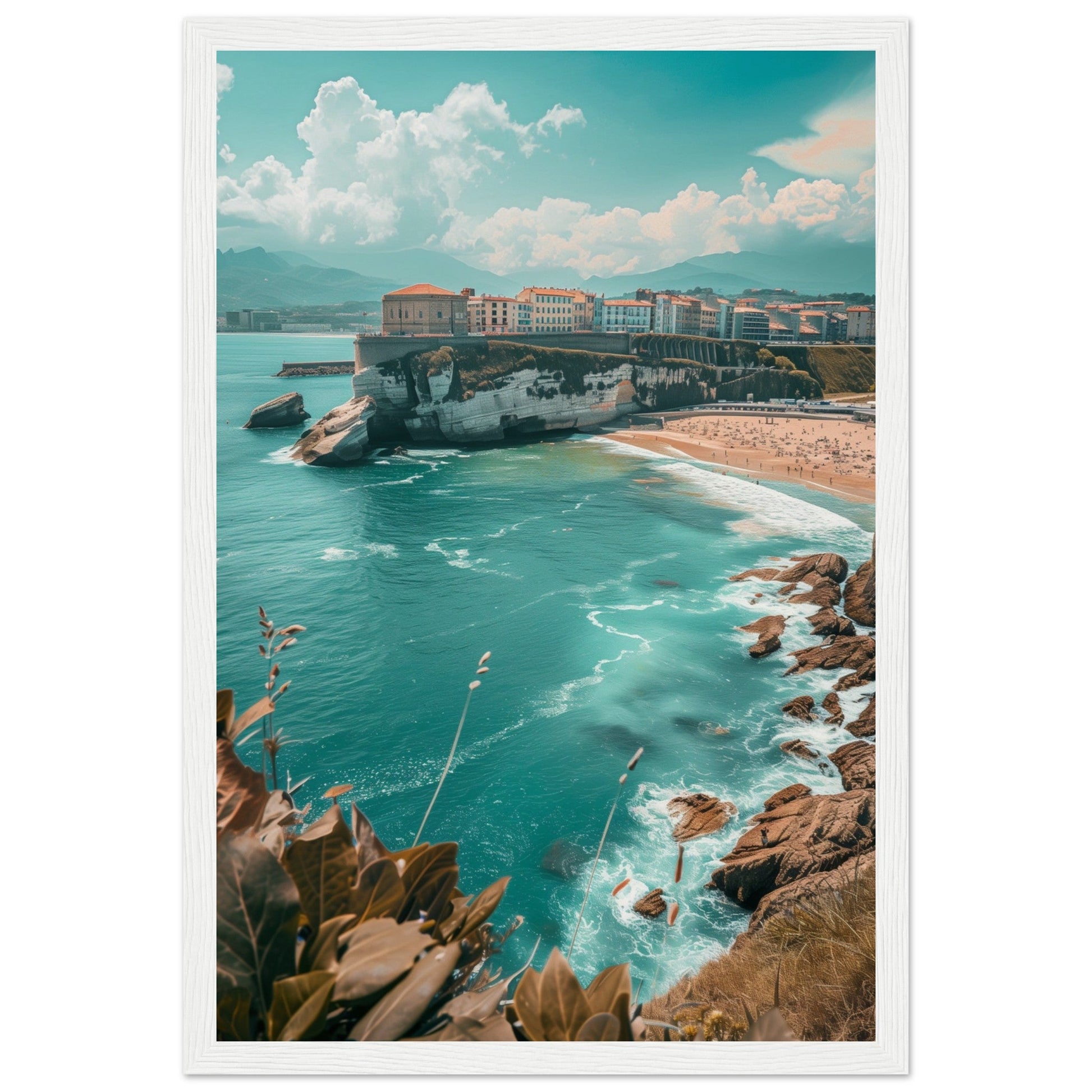 Affiche Biarritz En Été Plage ( 30x45-cm-Bois-blanc)