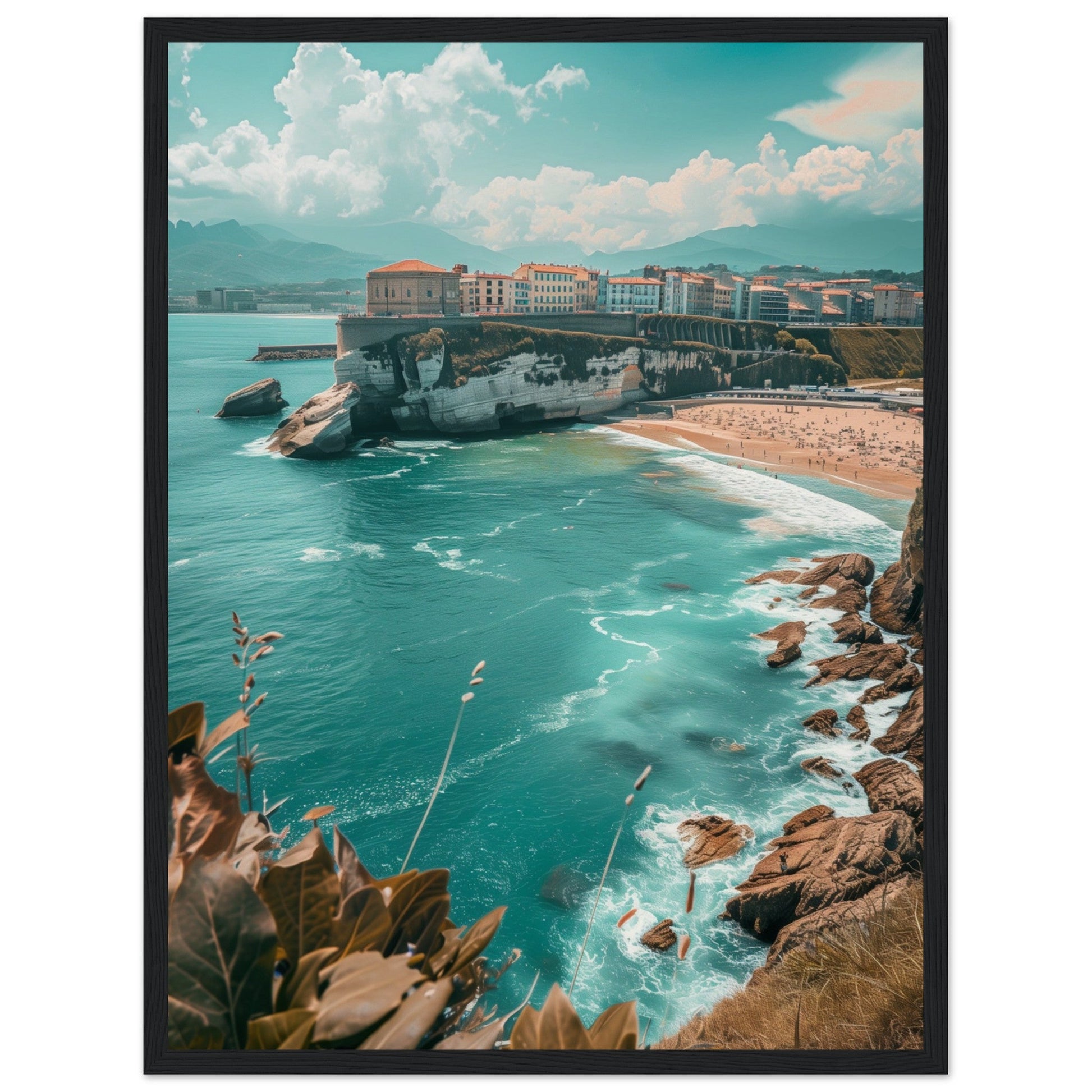 Affiche Biarritz En Été Plage ( 45x60-cm-Bois-noir)