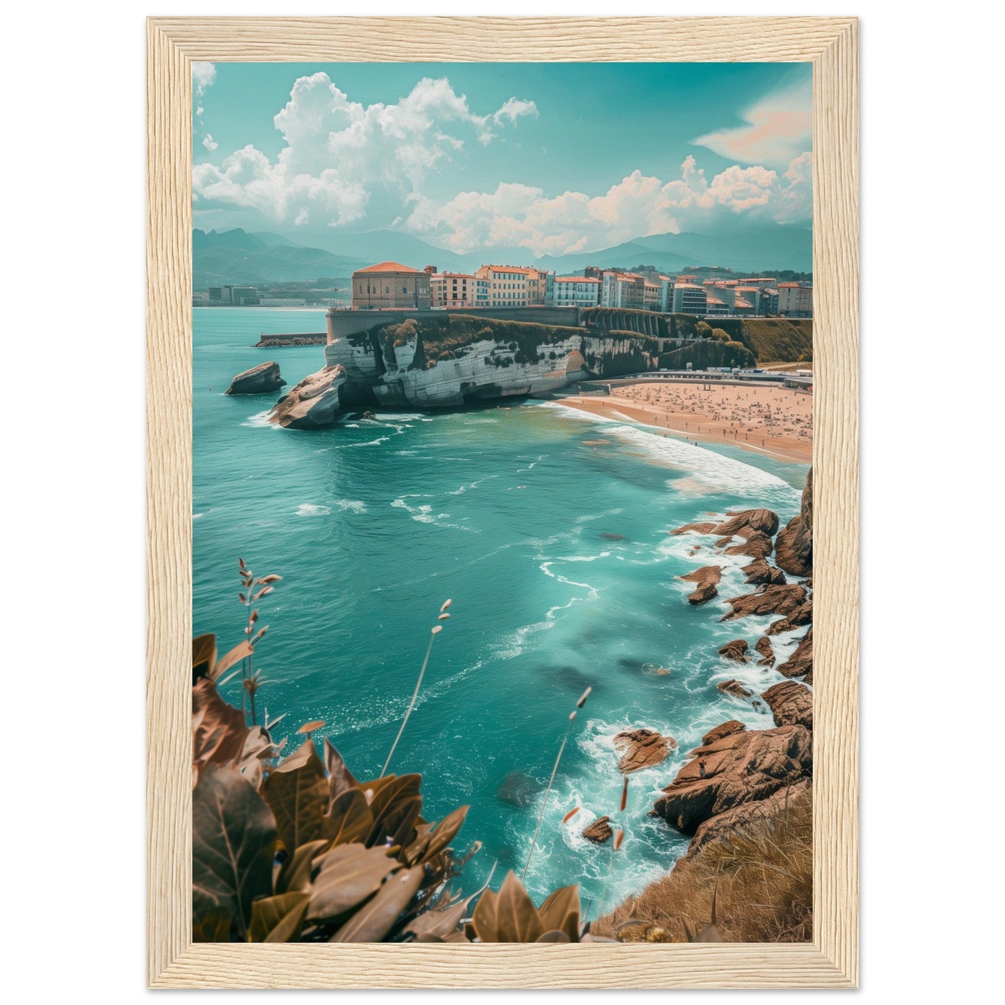 Affiche Biarritz En Été Plage ( 21x29.7-cm-Bois-clair)