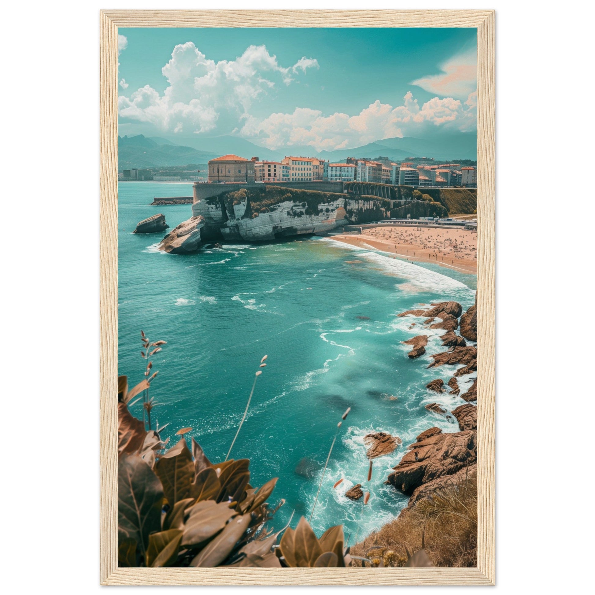 Affiche Biarritz En Été Plage ( 30x45-cm-Bois-clair)