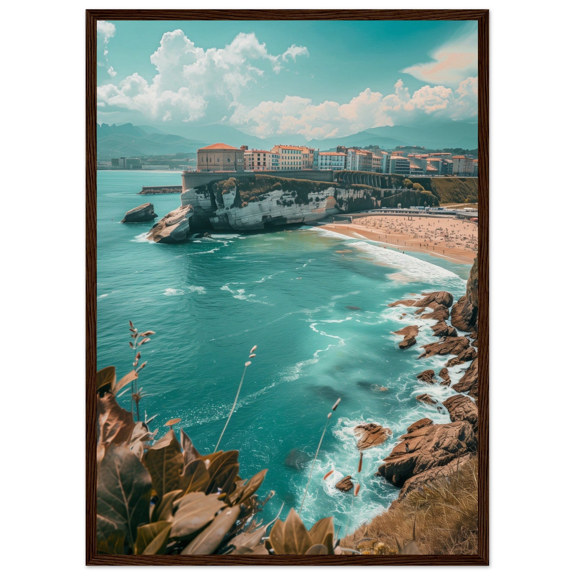 Affiche Biarritz En Été Plage ( 50x70-cm-Bois-foncé)