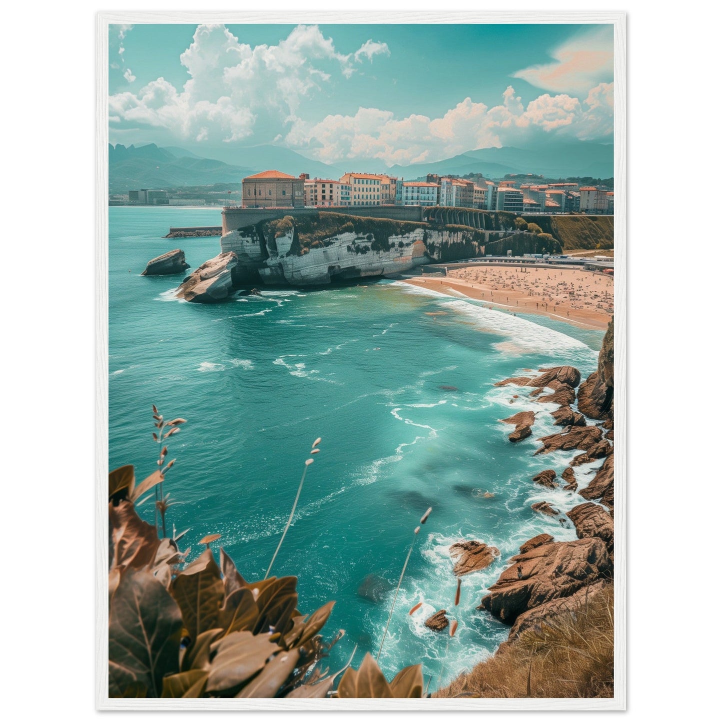 Affiche Biarritz En Été Plage ( 60x80-cm-Bois-blanc)