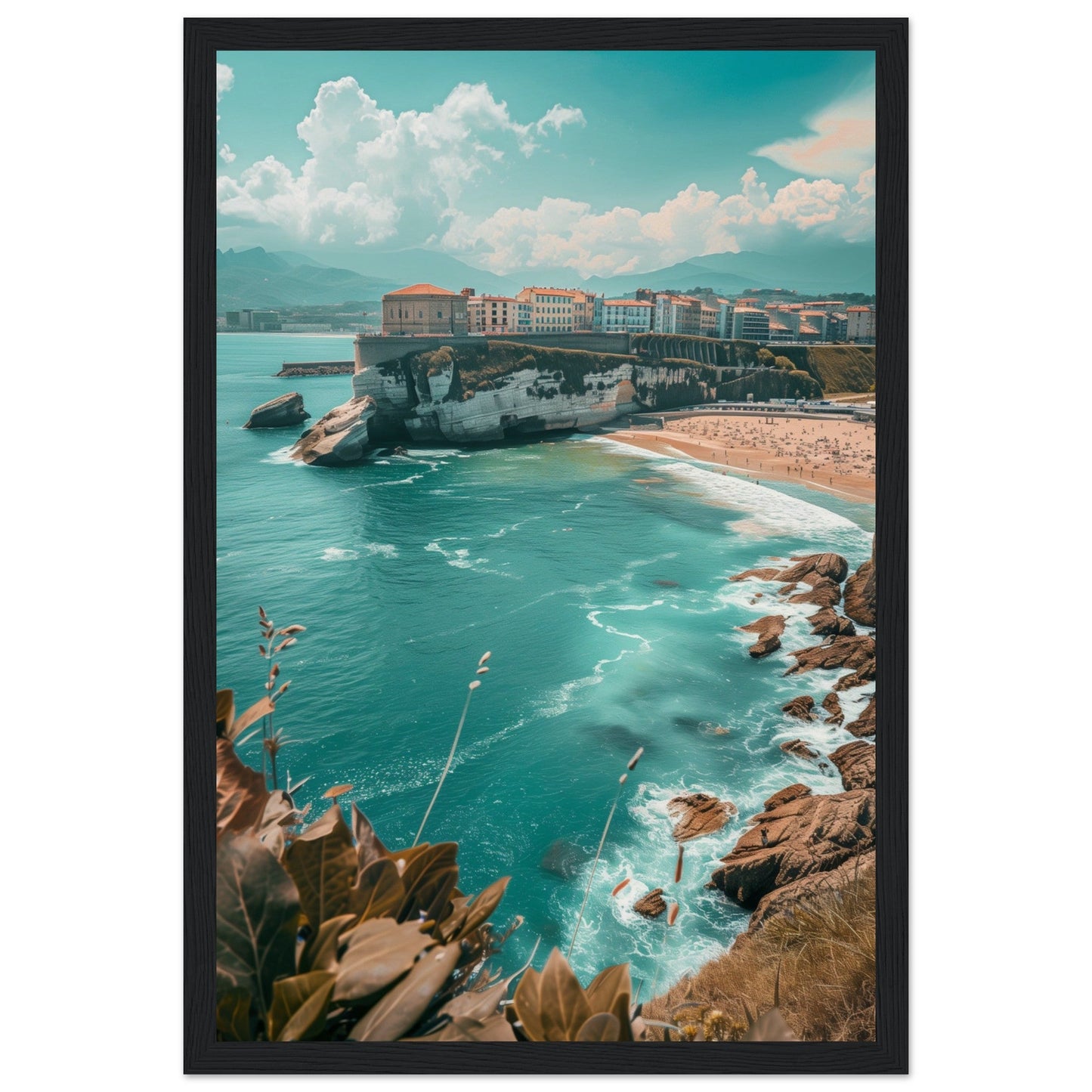 Affiche Biarritz En Été Plage ( 30x45-cm-Bois-noir)