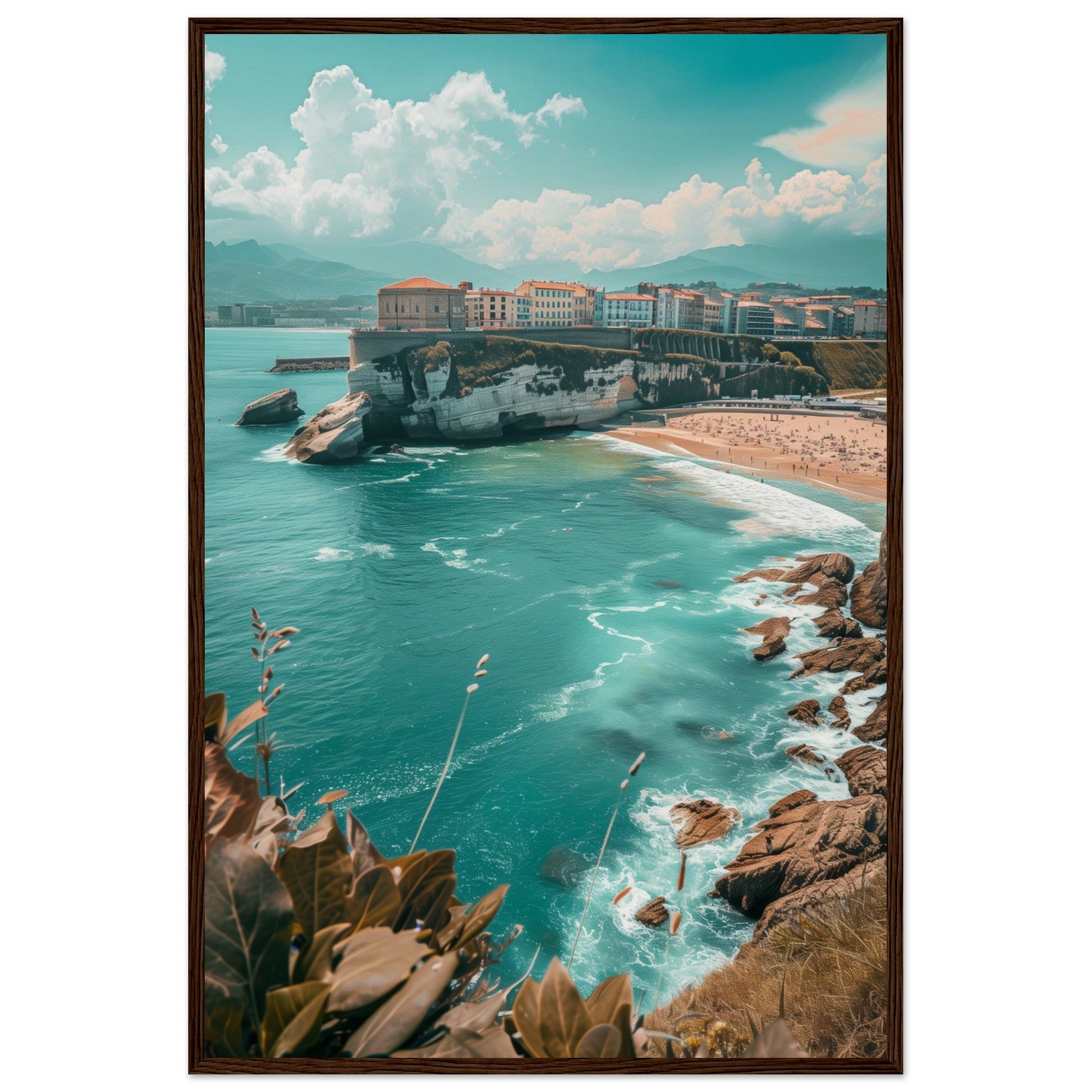 Affiche Biarritz En Été Plage ( 60x90-cm-Bois-foncé)