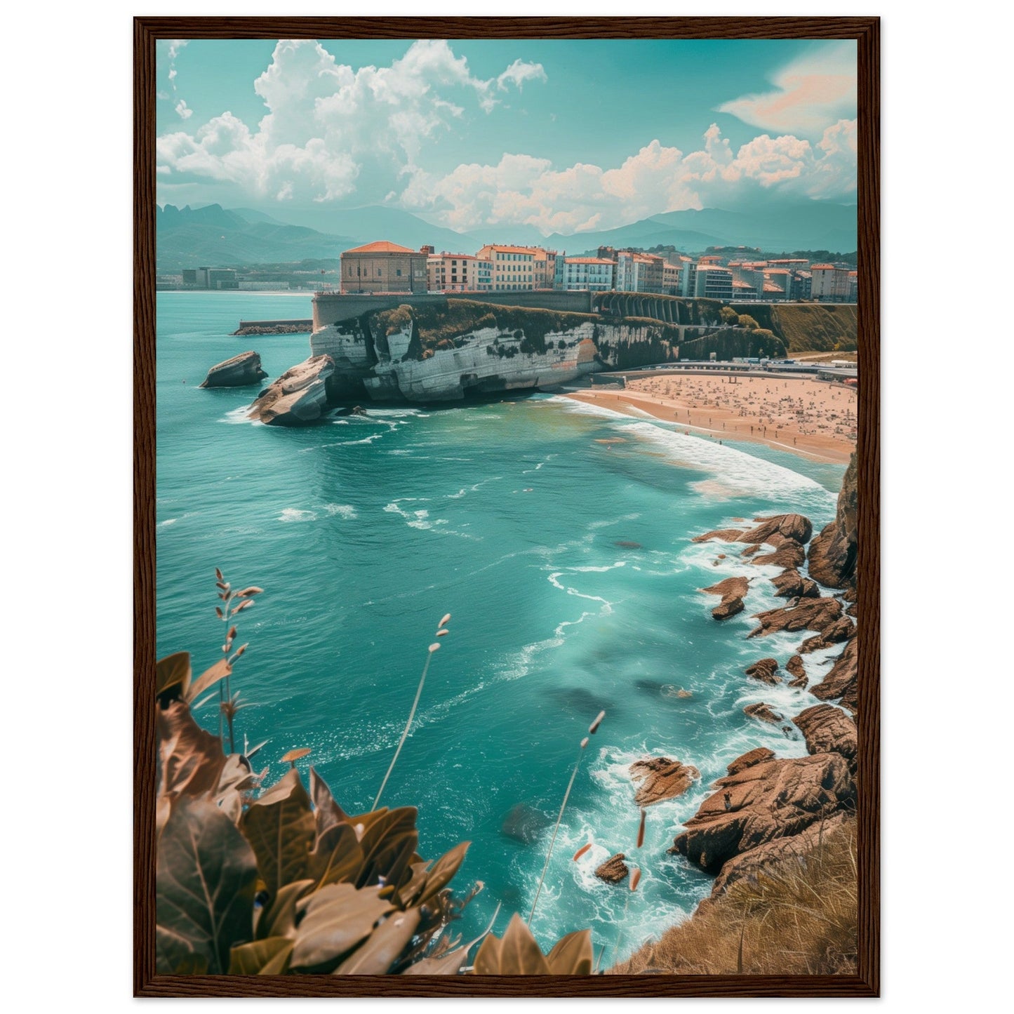 Affiche Biarritz En Été Plage ( 45x60-cm-Bois-foncé)