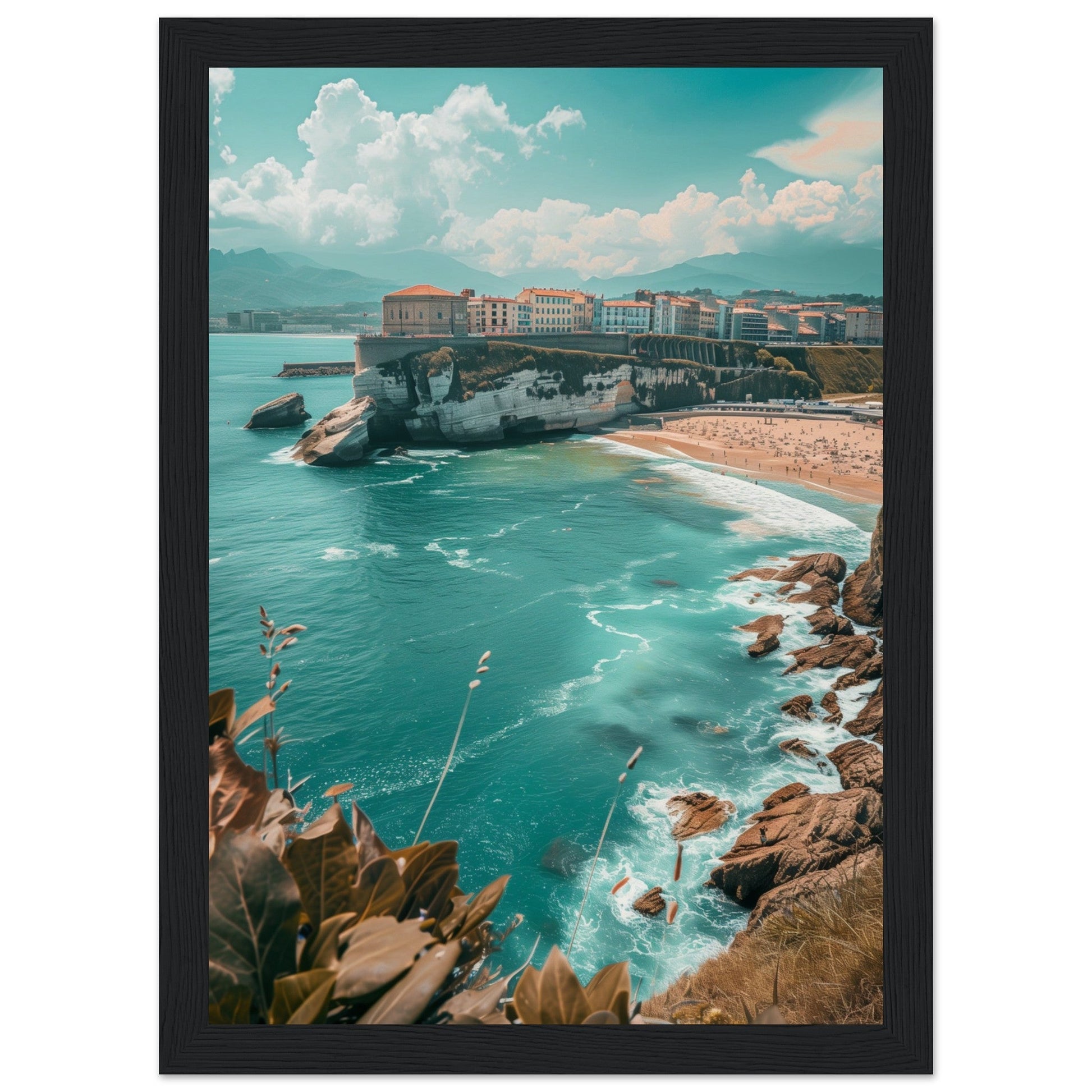 Affiche Biarritz En Été Plage ( 21x29.7-cm-Bois-noir)