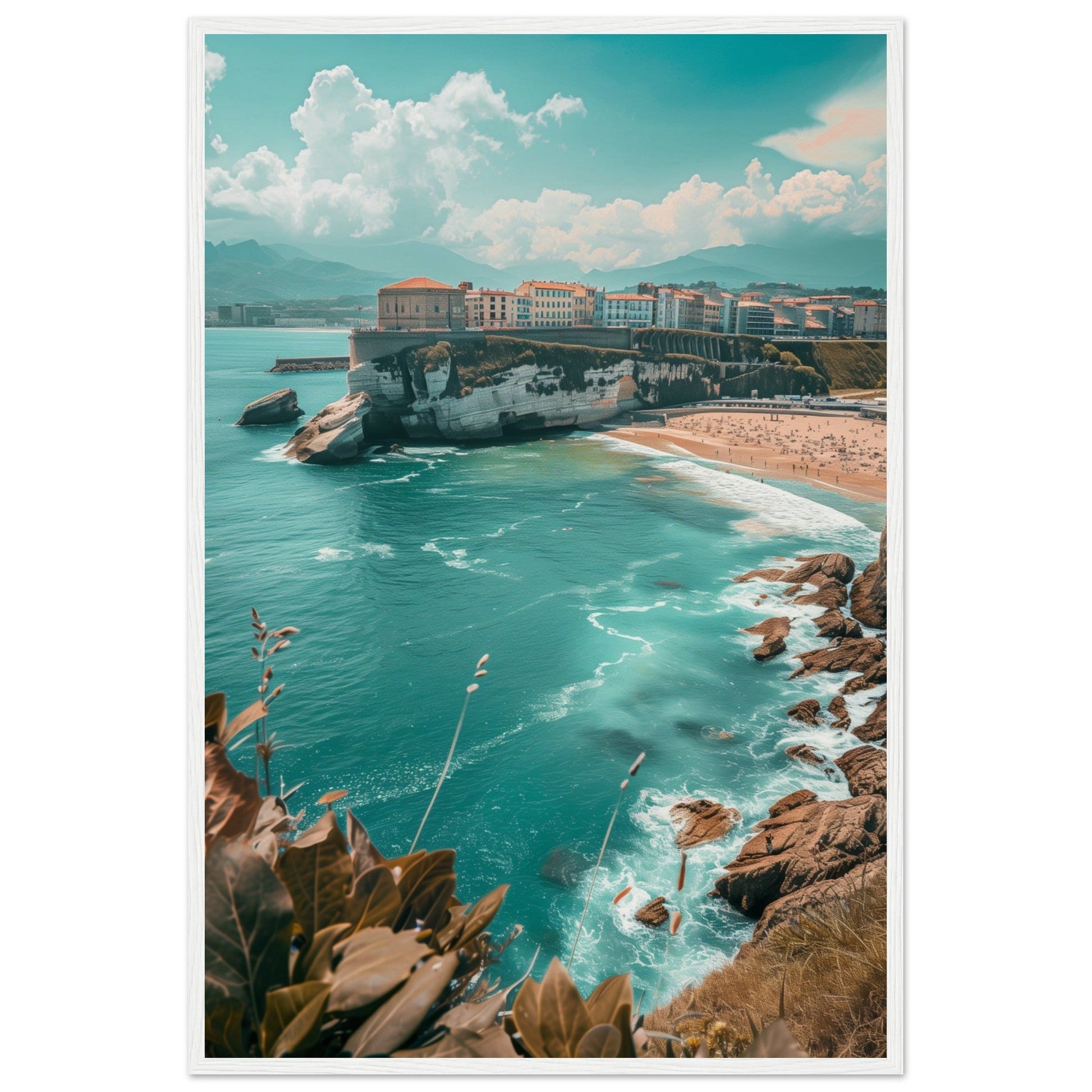 Affiche Biarritz En Été Plage ( 60x90-cm-Bois-blanc)