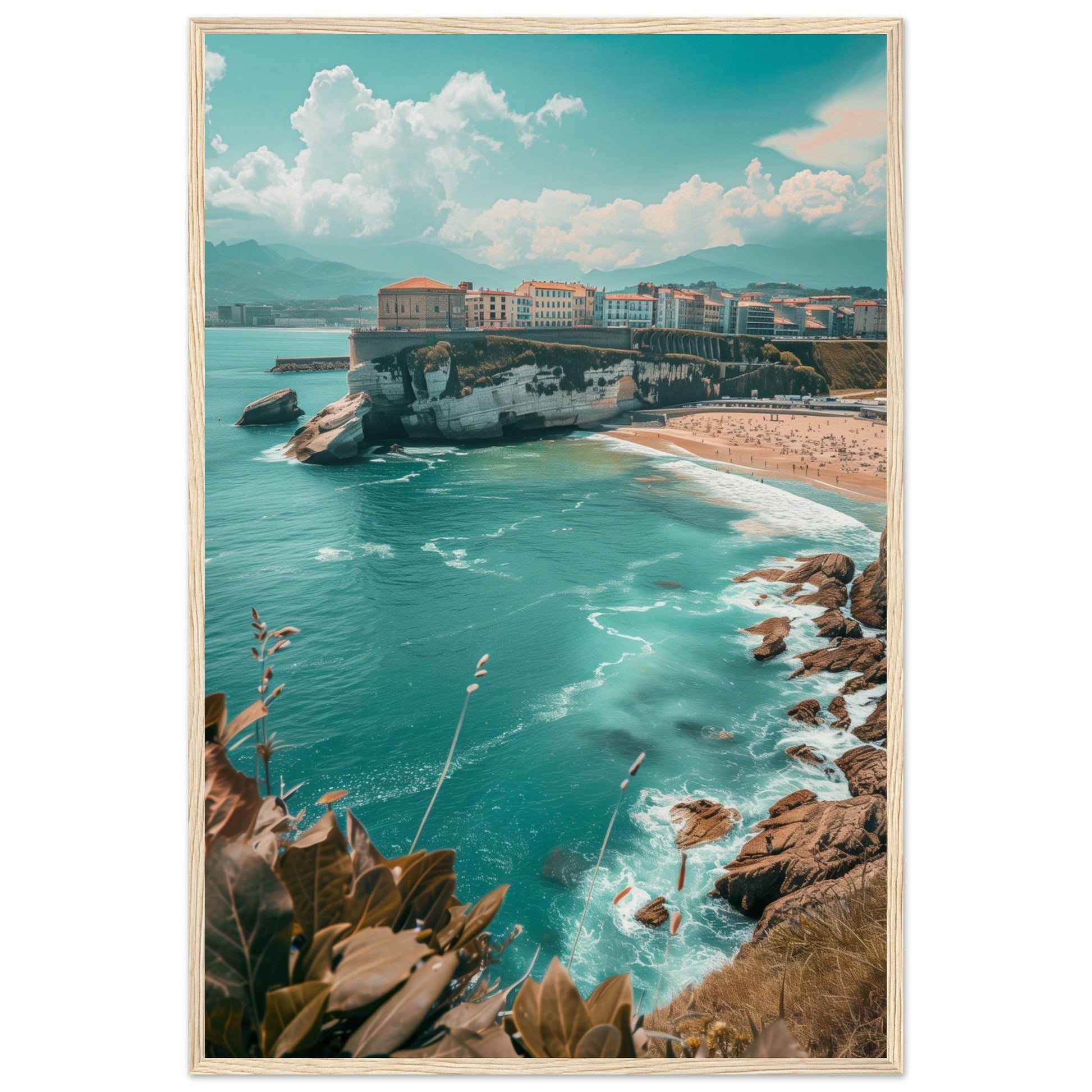 Affiche Biarritz En Été Plage ( 60x90-cm-Bois-clair)