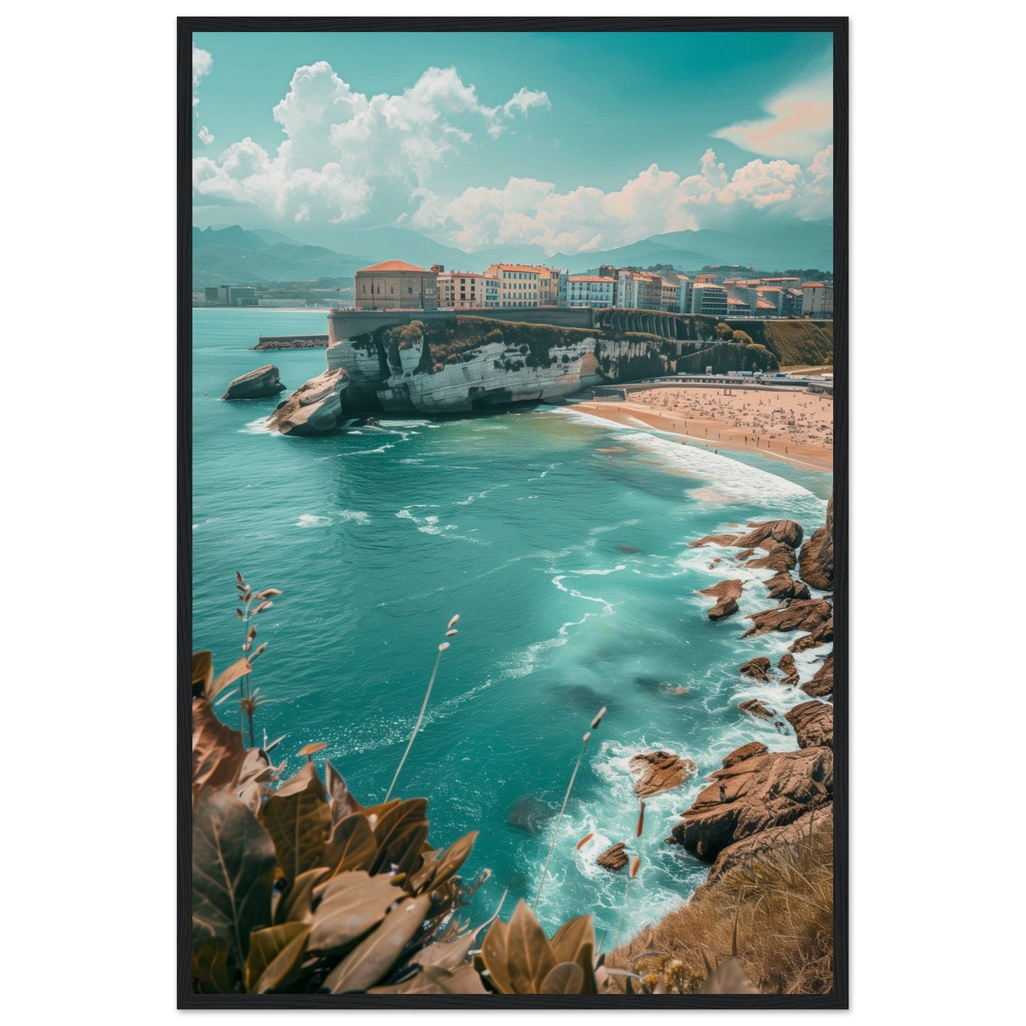 Affiche Biarritz En Été Plage ( 60x90-cm-Bois-noir)