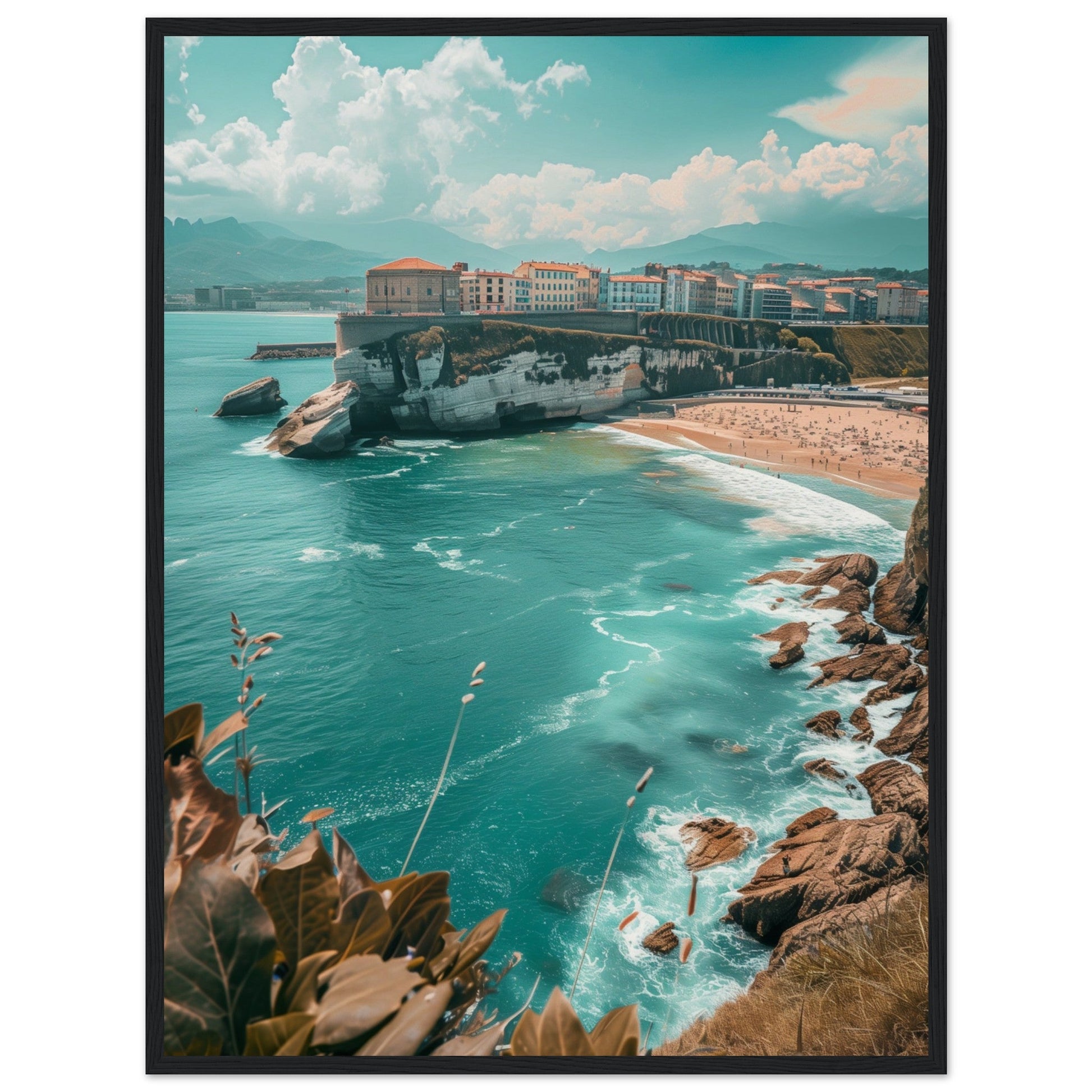 Affiche Biarritz En Été Plage ( 60x80-cm-Bois-noir)