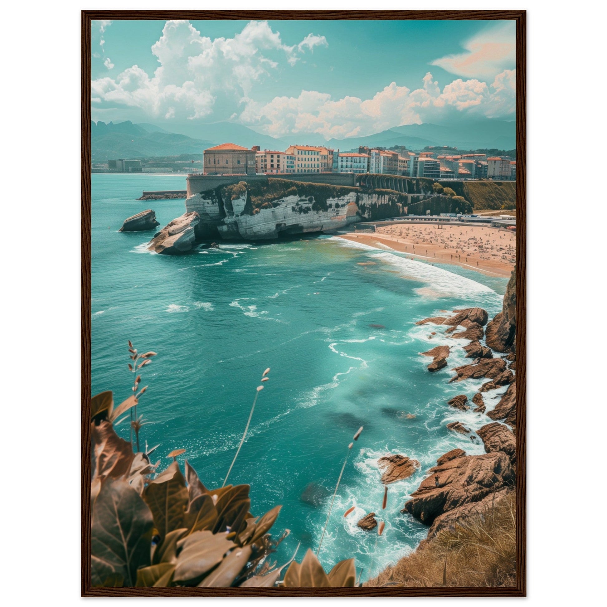 Affiche Biarritz En Été Plage ( 60x80-cm-Bois-foncé)