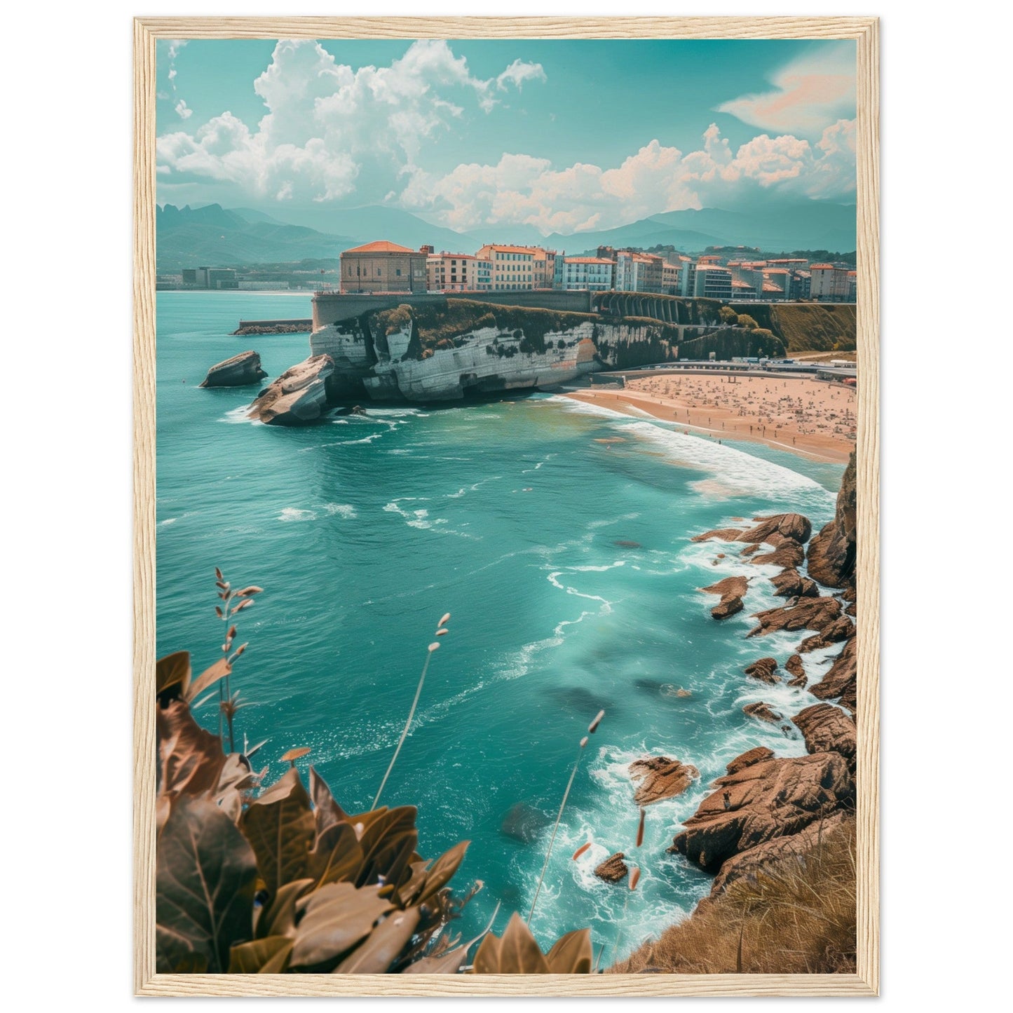 Affiche Biarritz En Été Plage ( 45x60-cm-Bois-clair)