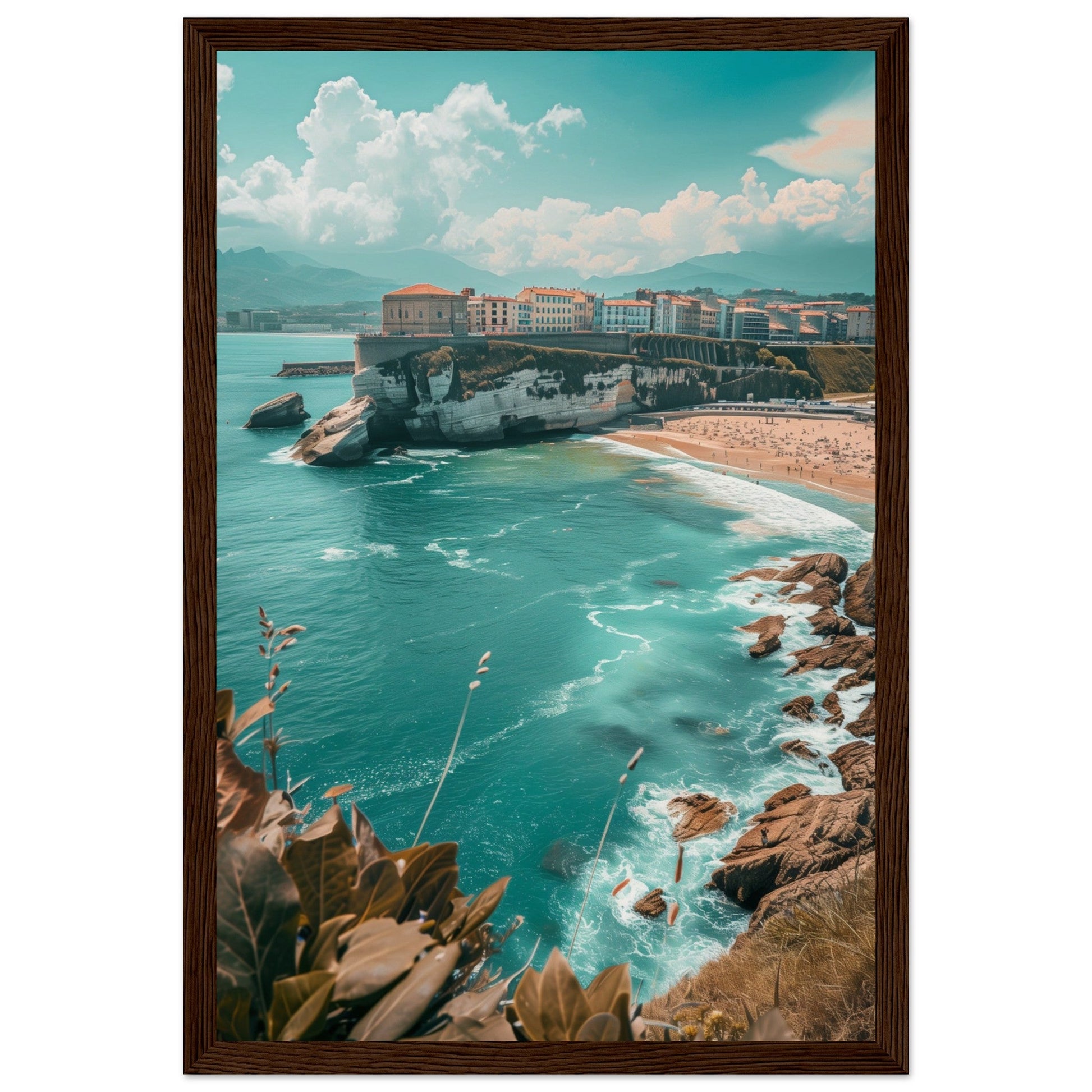 Affiche Biarritz En Été Plage ( 30x45-cm-Bois-foncé)