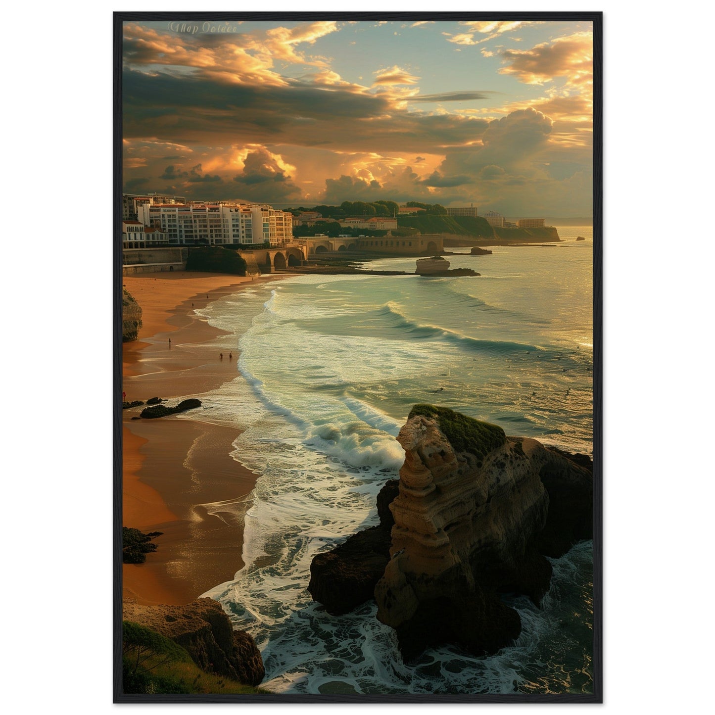 Affiche Biarritz Grande Plage ( 70x100-cm-Bois-noir)