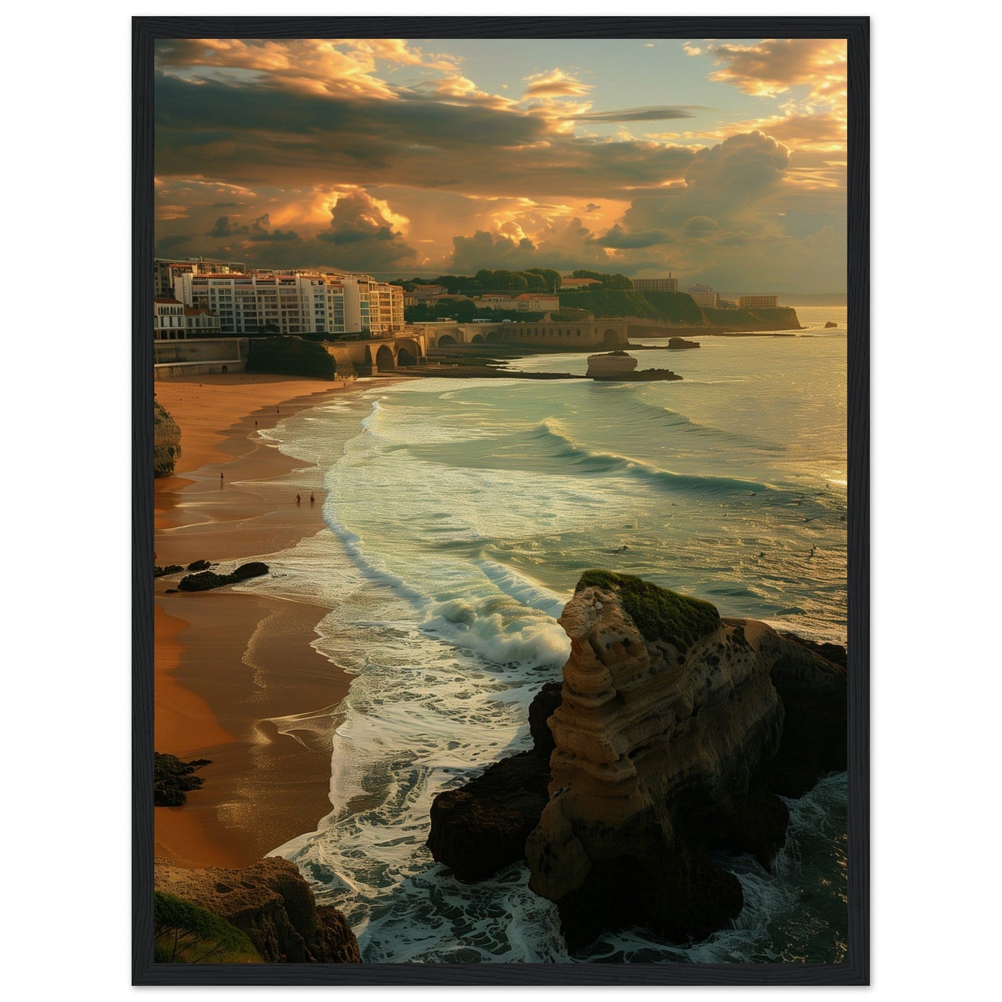 Affiche Biarritz Grande Plage ( 45x60-cm-Bois-noir)