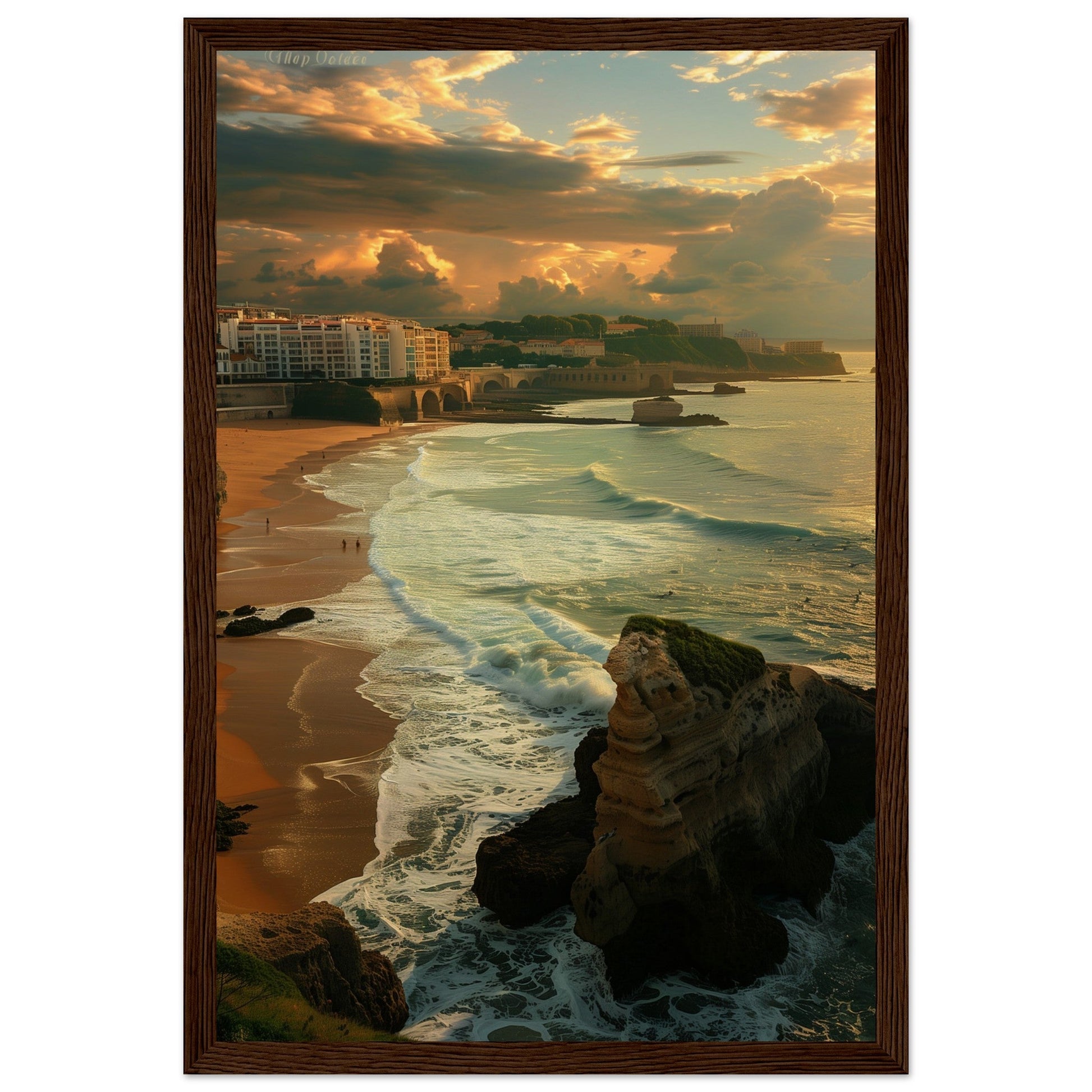 Affiche Biarritz Grande Plage ( 30x45-cm-Bois-foncé)