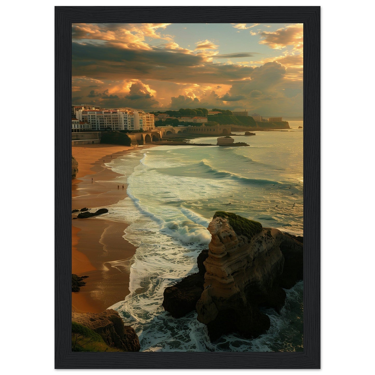 Affiche Biarritz Grande Plage ( 21x29.7-cm-Bois-noir)