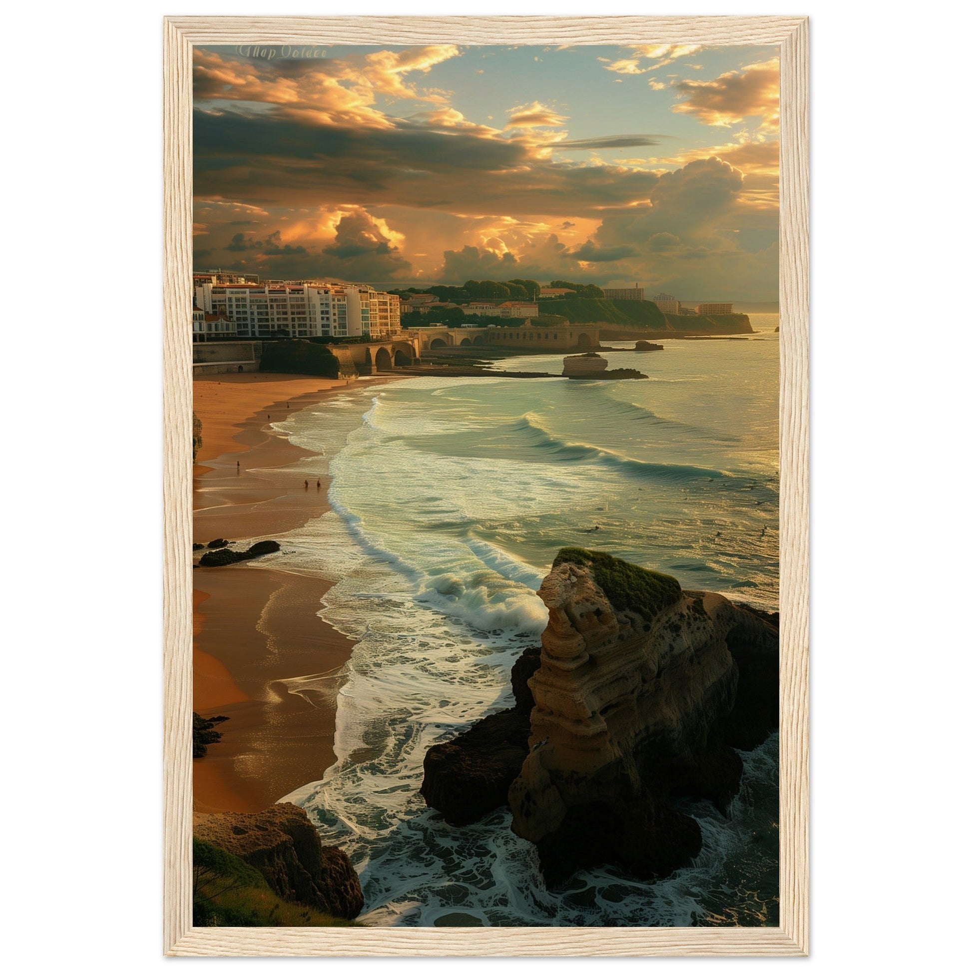 Affiche Biarritz Grande Plage ( 30x45-cm-Bois-clair)