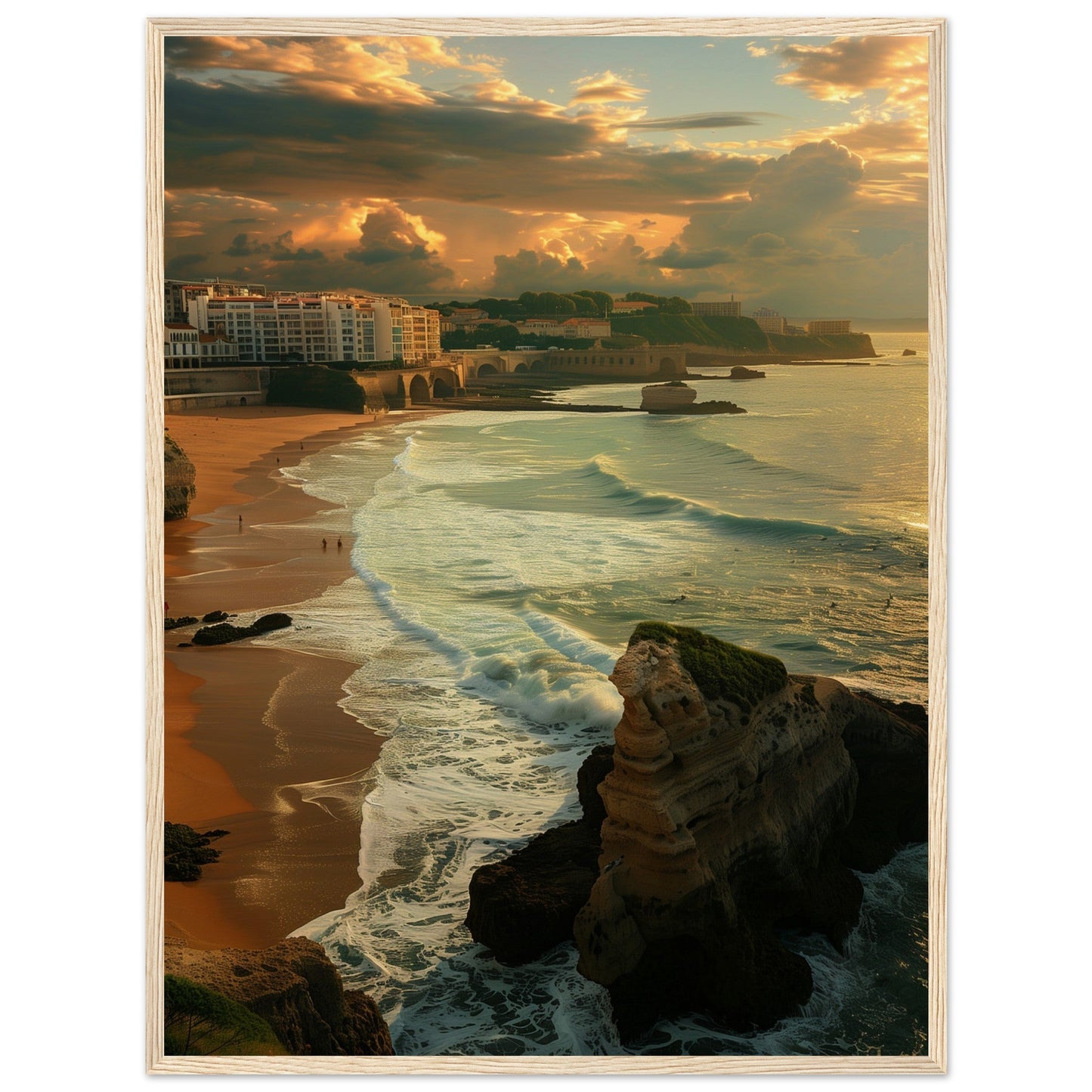 Affiche Biarritz Grande Plage ( 60x80-cm-Bois-clair)