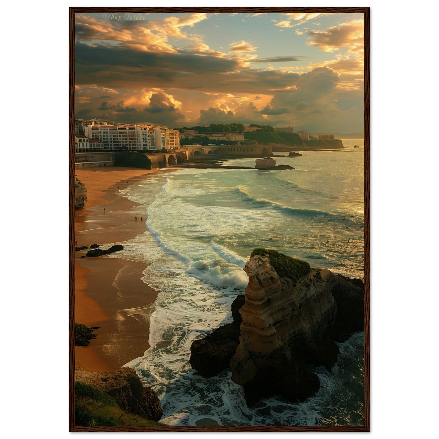 Affiche Biarritz Grande Plage ( 70x100-cm-Bois-foncé)