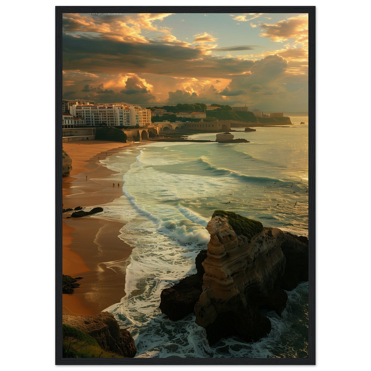 Affiche Biarritz Grande Plage ( 50x70-cm-Bois-noir)