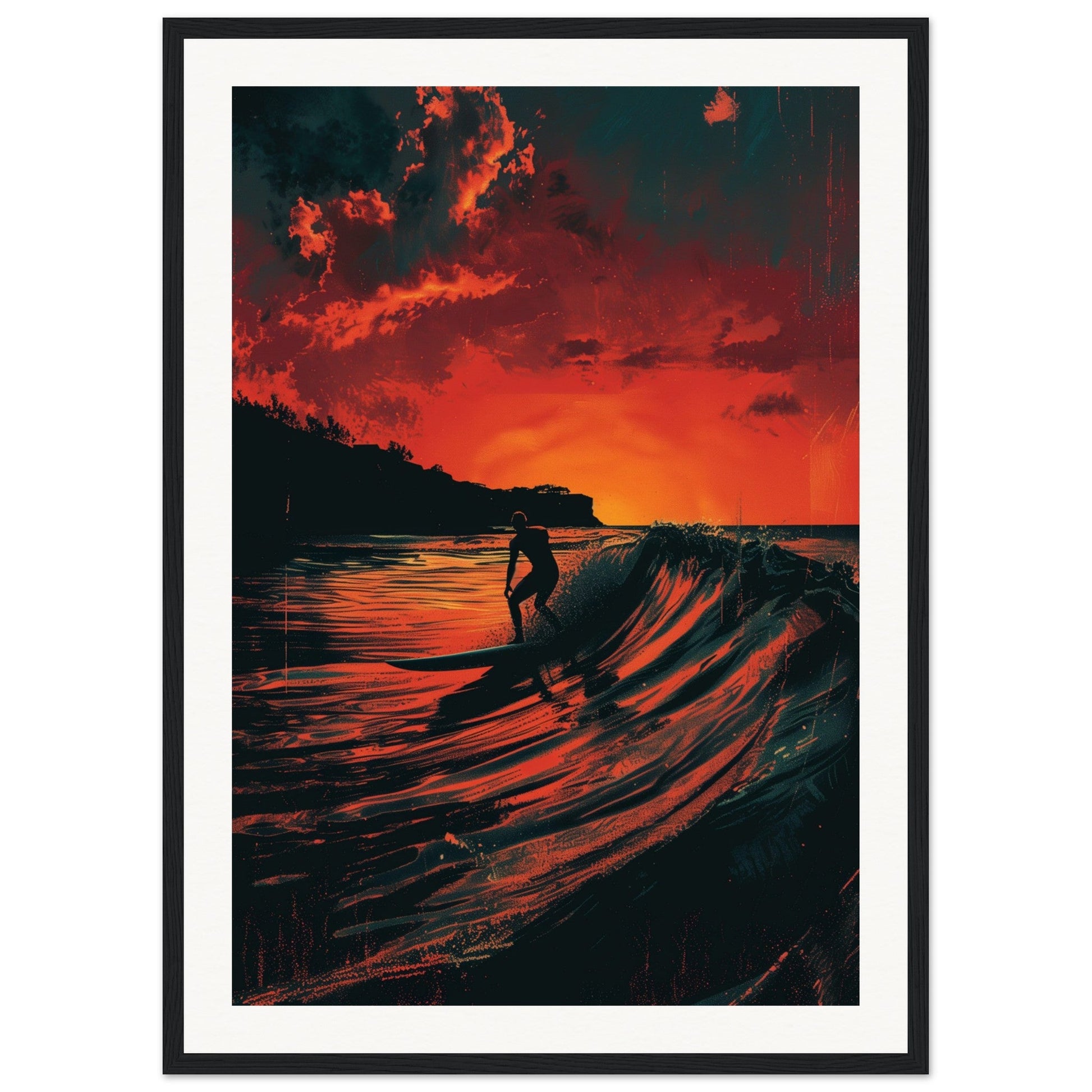 Affiche Biarritz Surf ( 50x70-cm-Bois-noir)