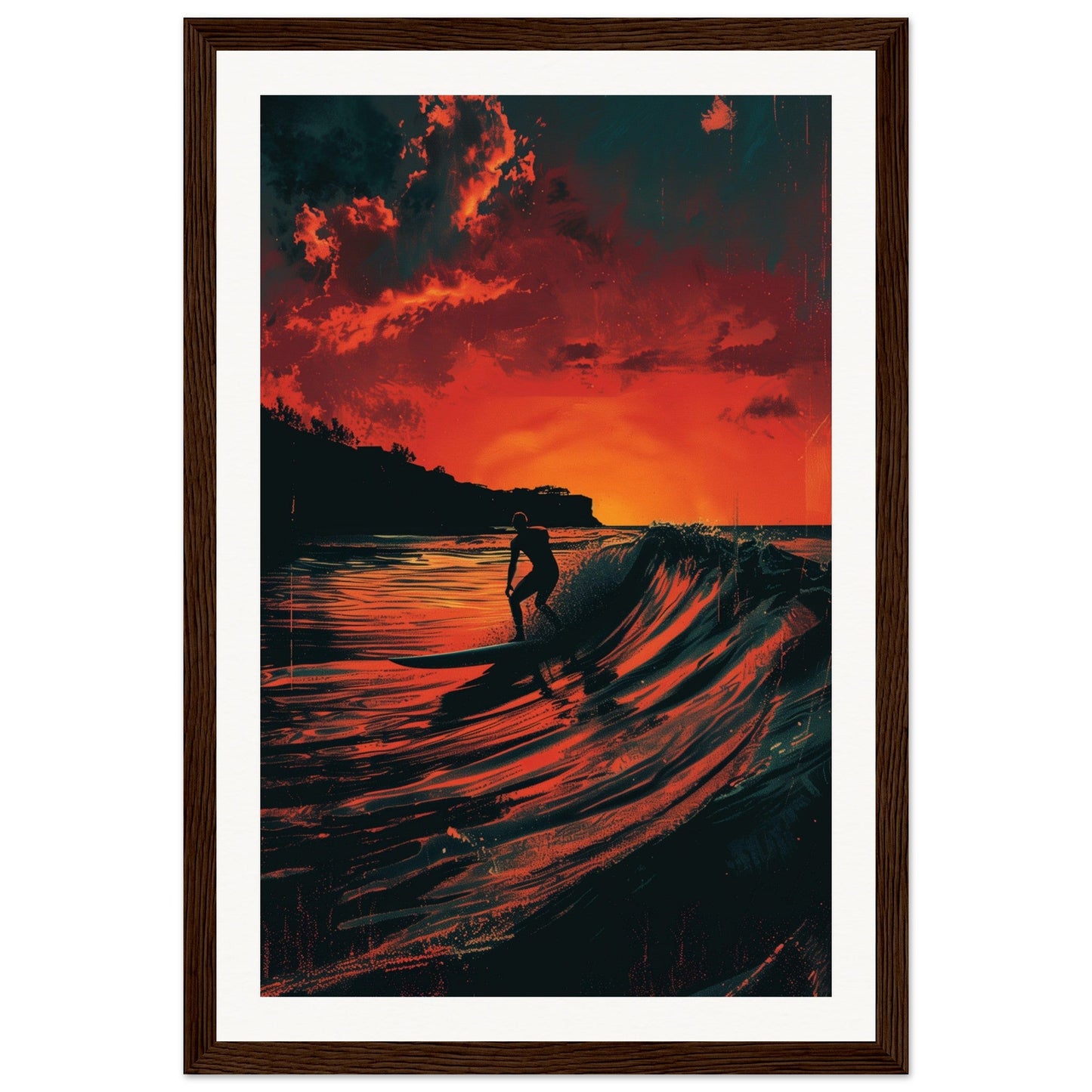 Affiche Biarritz Surf ( 30x45-cm-Bois-foncé)