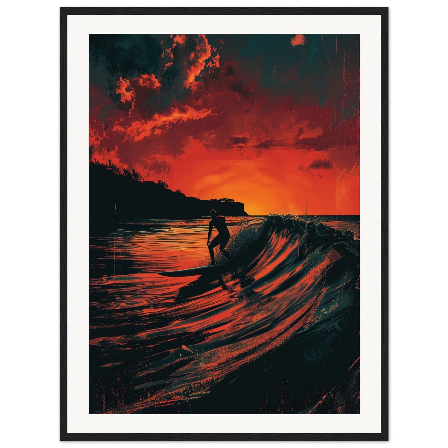 Affiche Biarritz Surf ( 60x80-cm-Bois-noir)