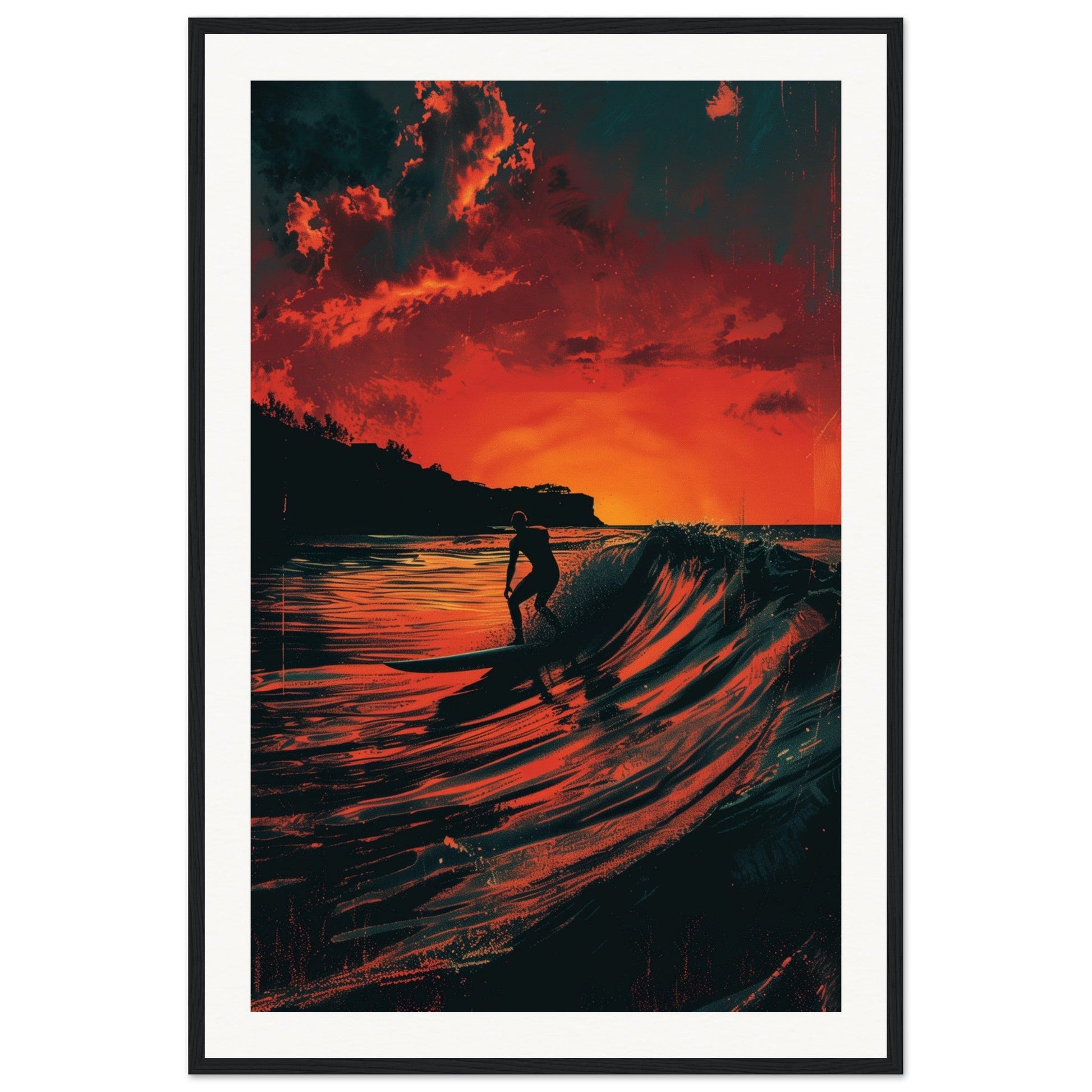 Affiche Biarritz Surf ( 60x90-cm-Bois-noir)