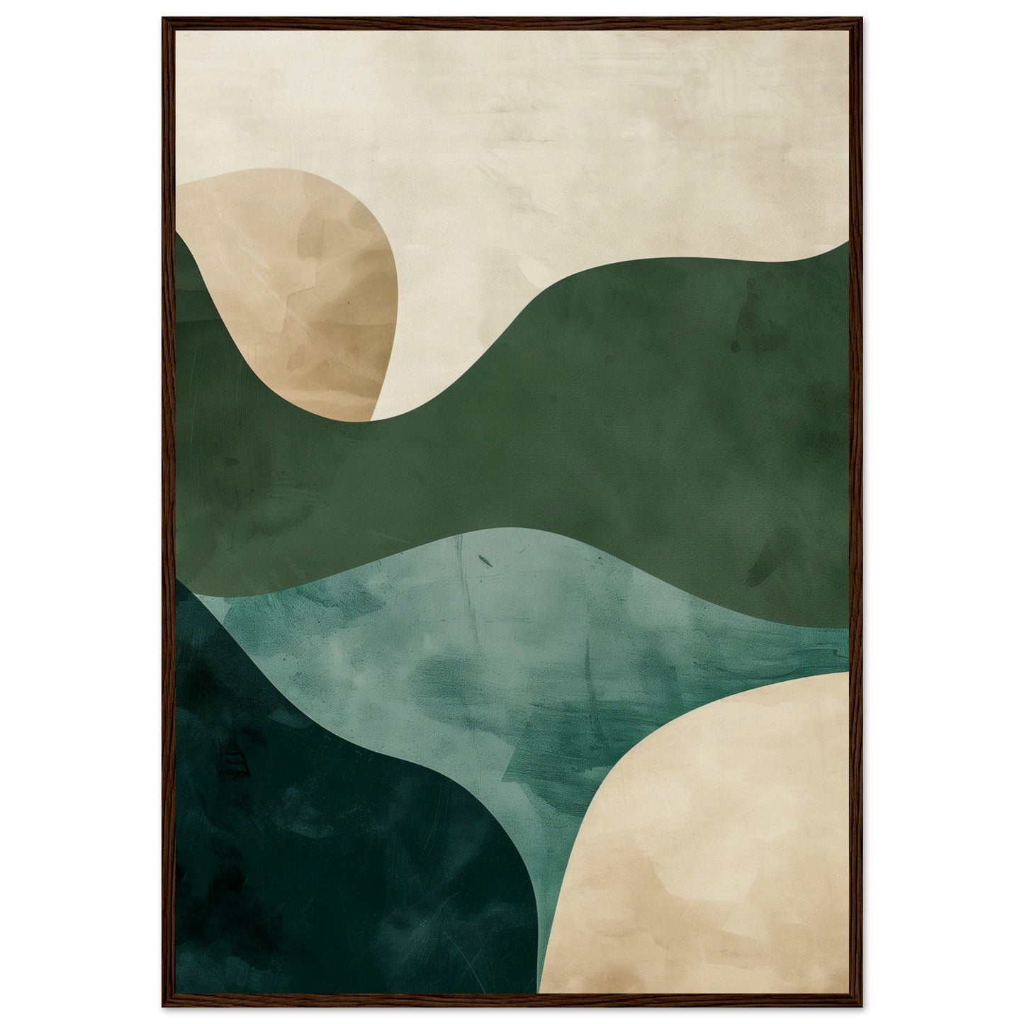 Affiche Bleu Vert Beige ( 70x100-cm-Bois-foncé)