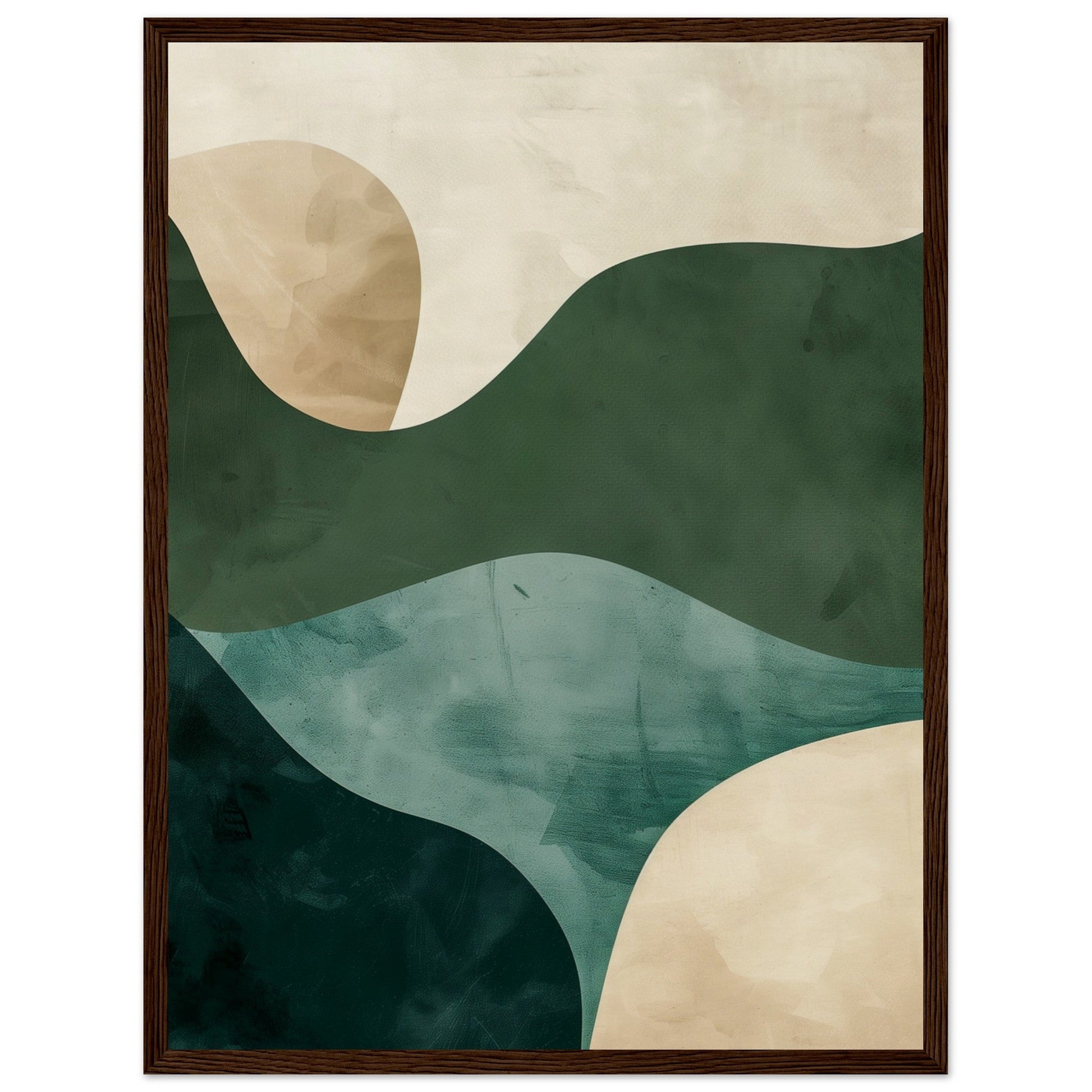 Affiche Bleu Vert Beige ( 45x60-cm-Bois-foncé)