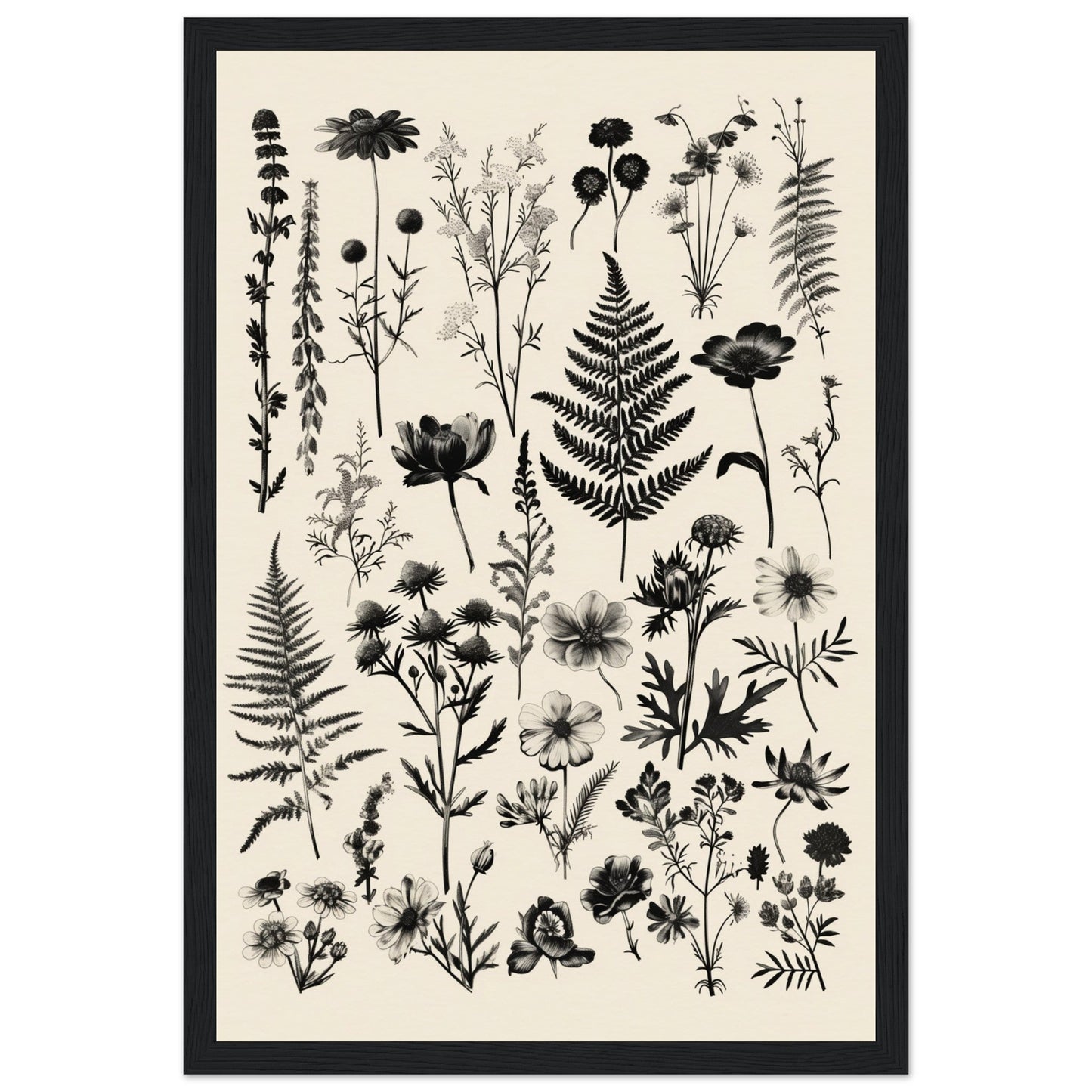 Affiche Botanique Noir et Blanc ( 30x45-cm-Bois-noir)