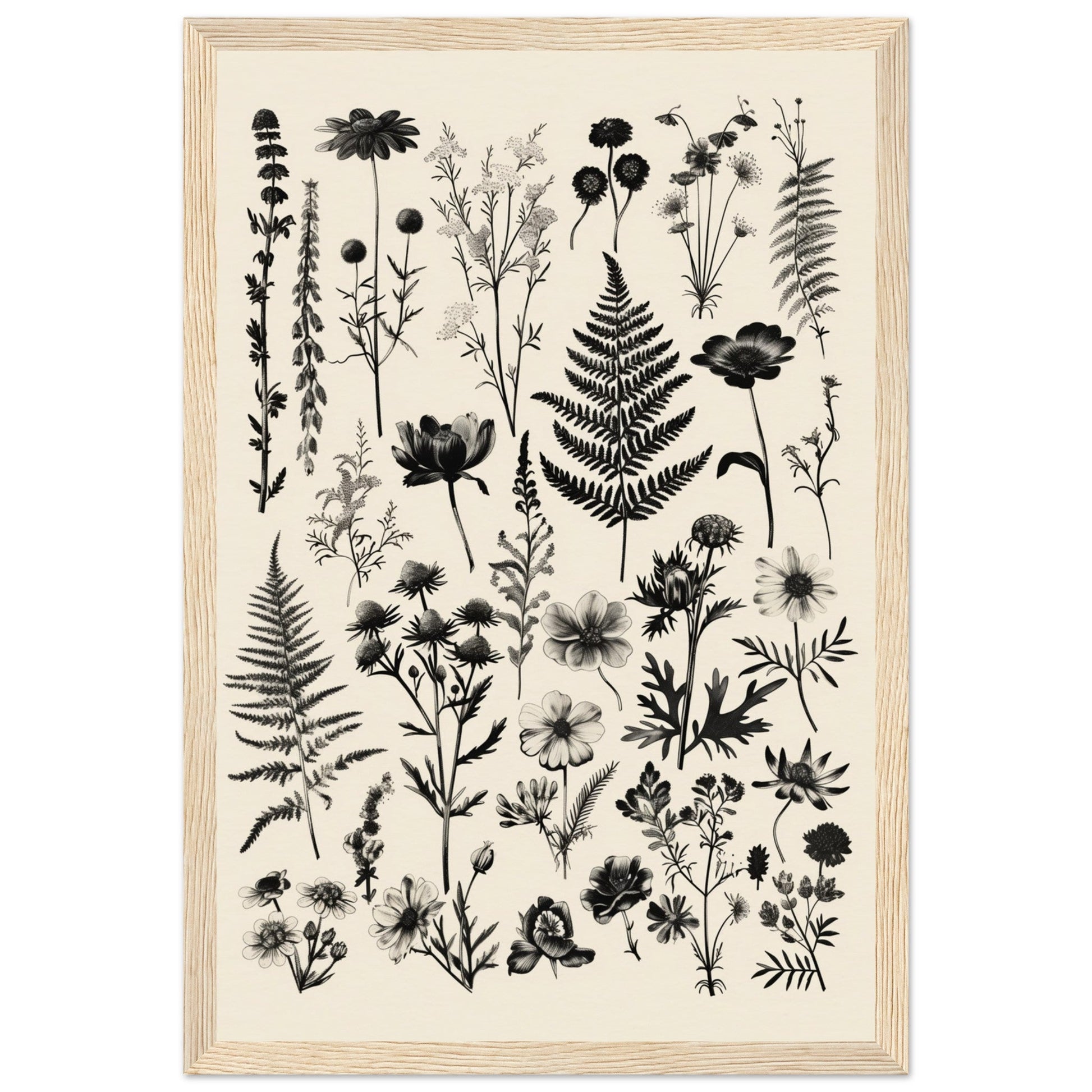 Affiche Botanique Noir et Blanc ( 30x45-cm-Bois-clair)