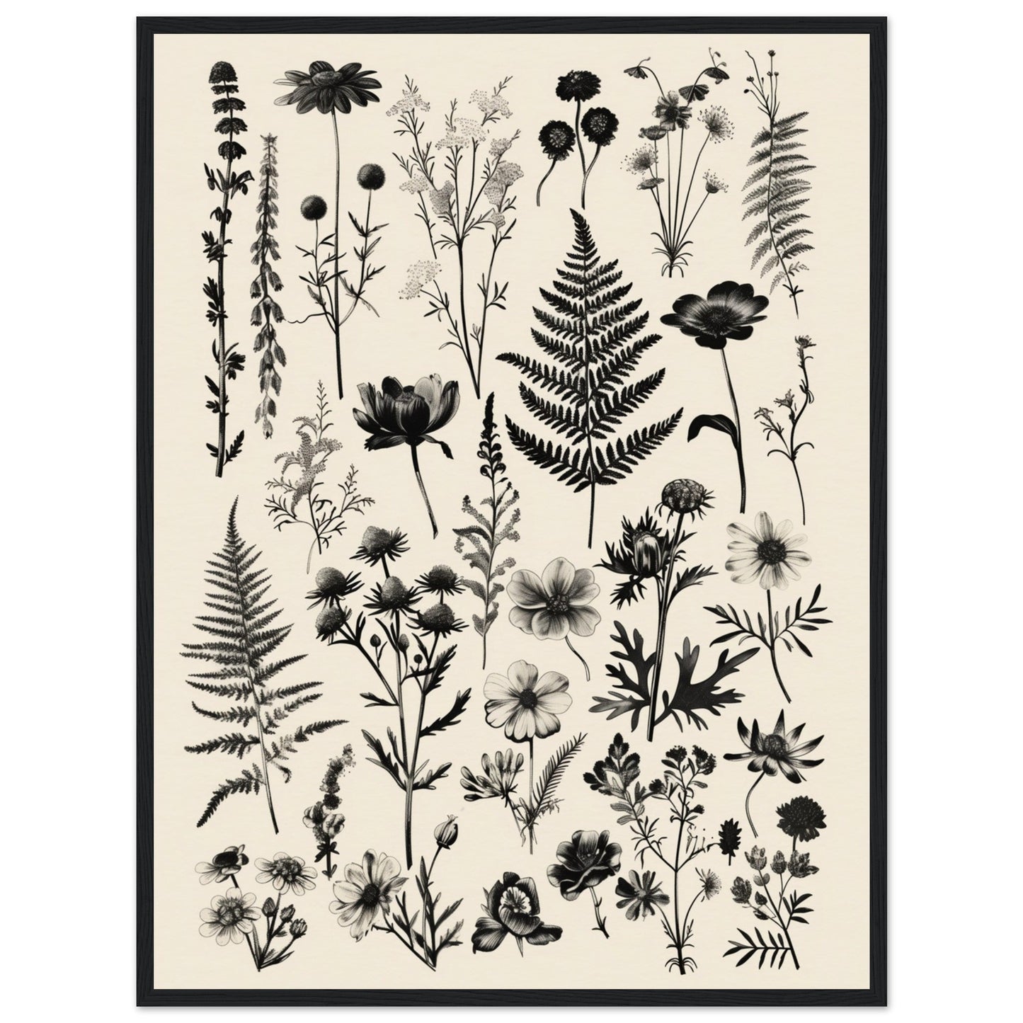 Affiche Botanique Noir et Blanc ( 60x80-cm-Bois-noir)