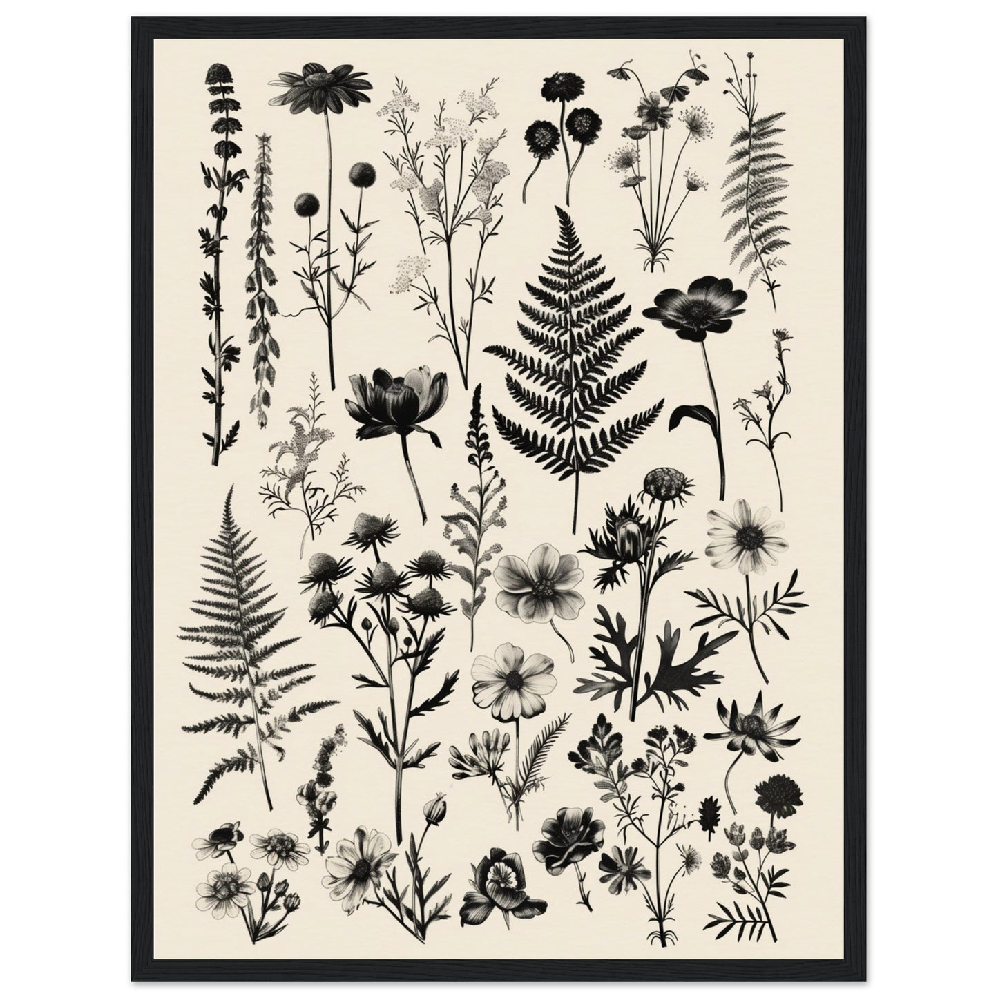 Affiche Botanique Noir et Blanc ( 45x60-cm-Bois-noir)