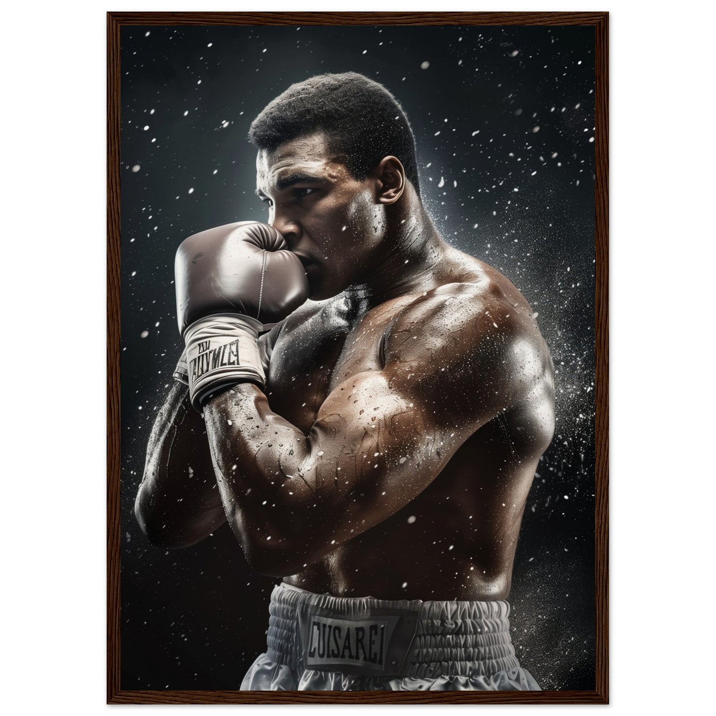 Affiche Boxe Mohamed Ali ( 50x70-cm-Bois-foncé)