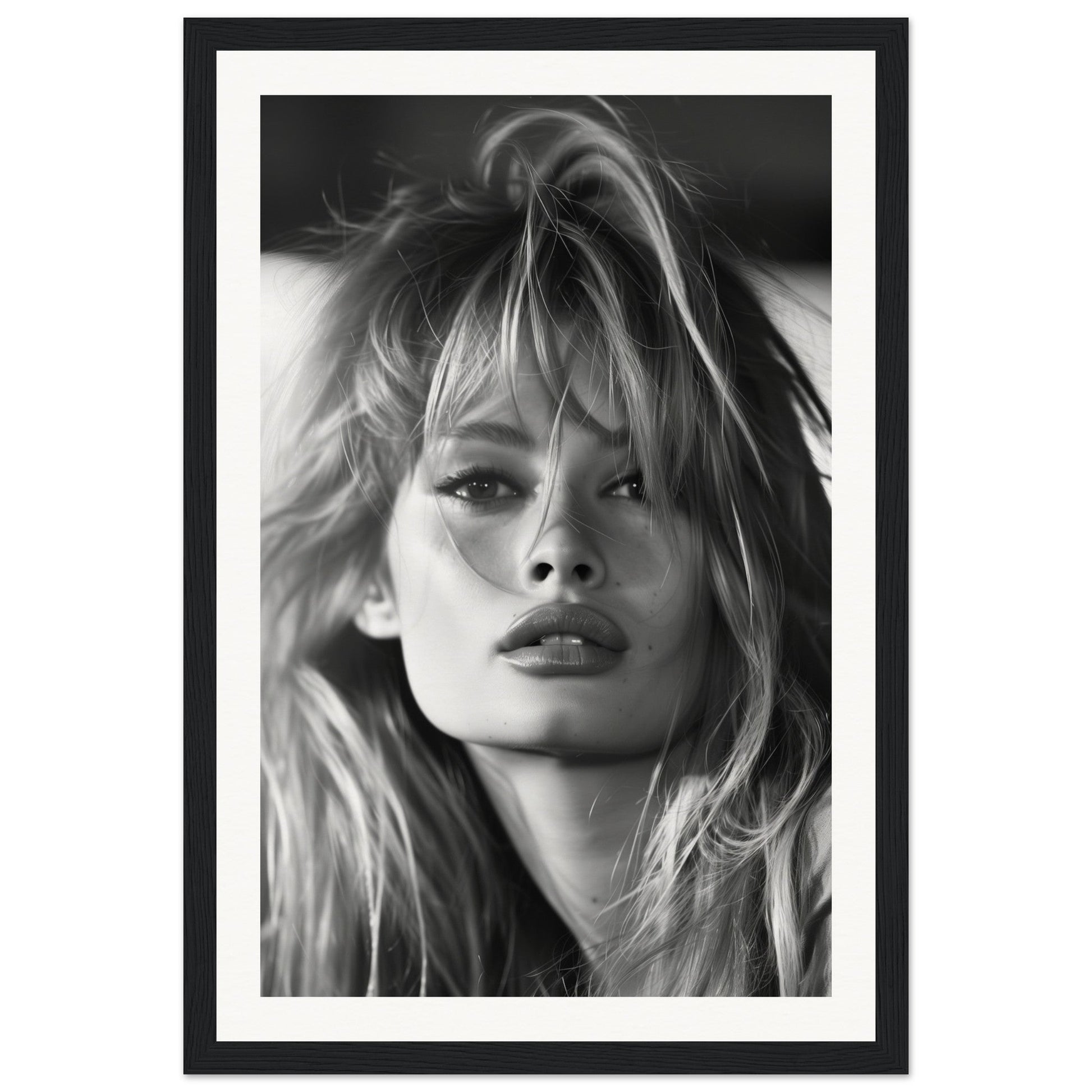 Affiche Brigitte Bardot Noir et Blanc ( 30x45-cm-Bois-noir)