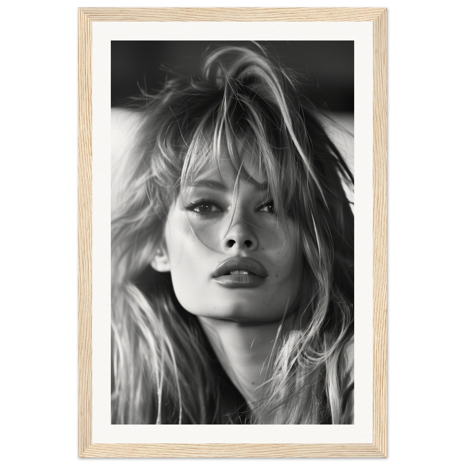 Affiche Brigitte Bardot Noir et Blanc ( 30x45-cm-Bois-clair)