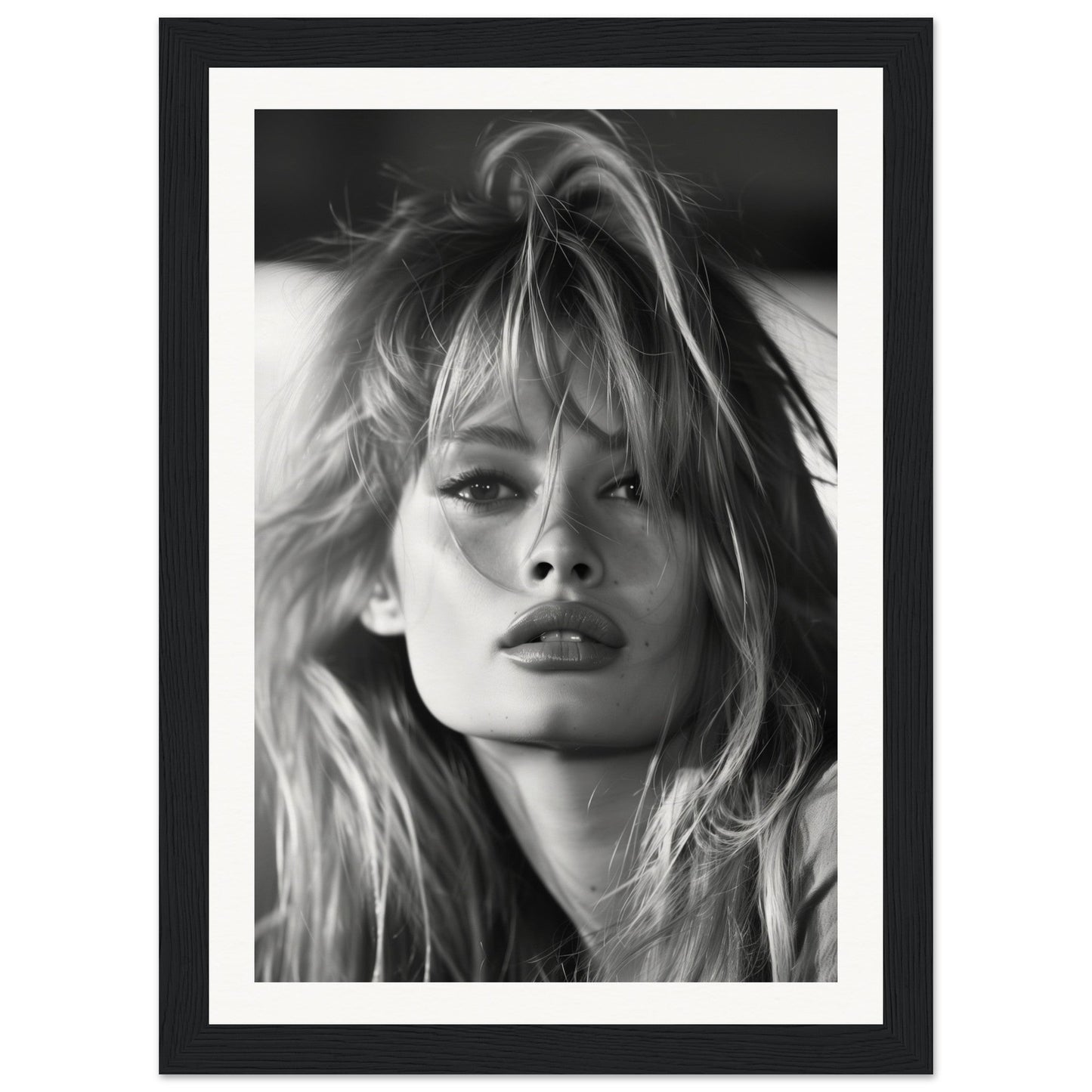 Affiche Brigitte Bardot Noir et Blanc ( 21x29.7-cm-Bois-noir)