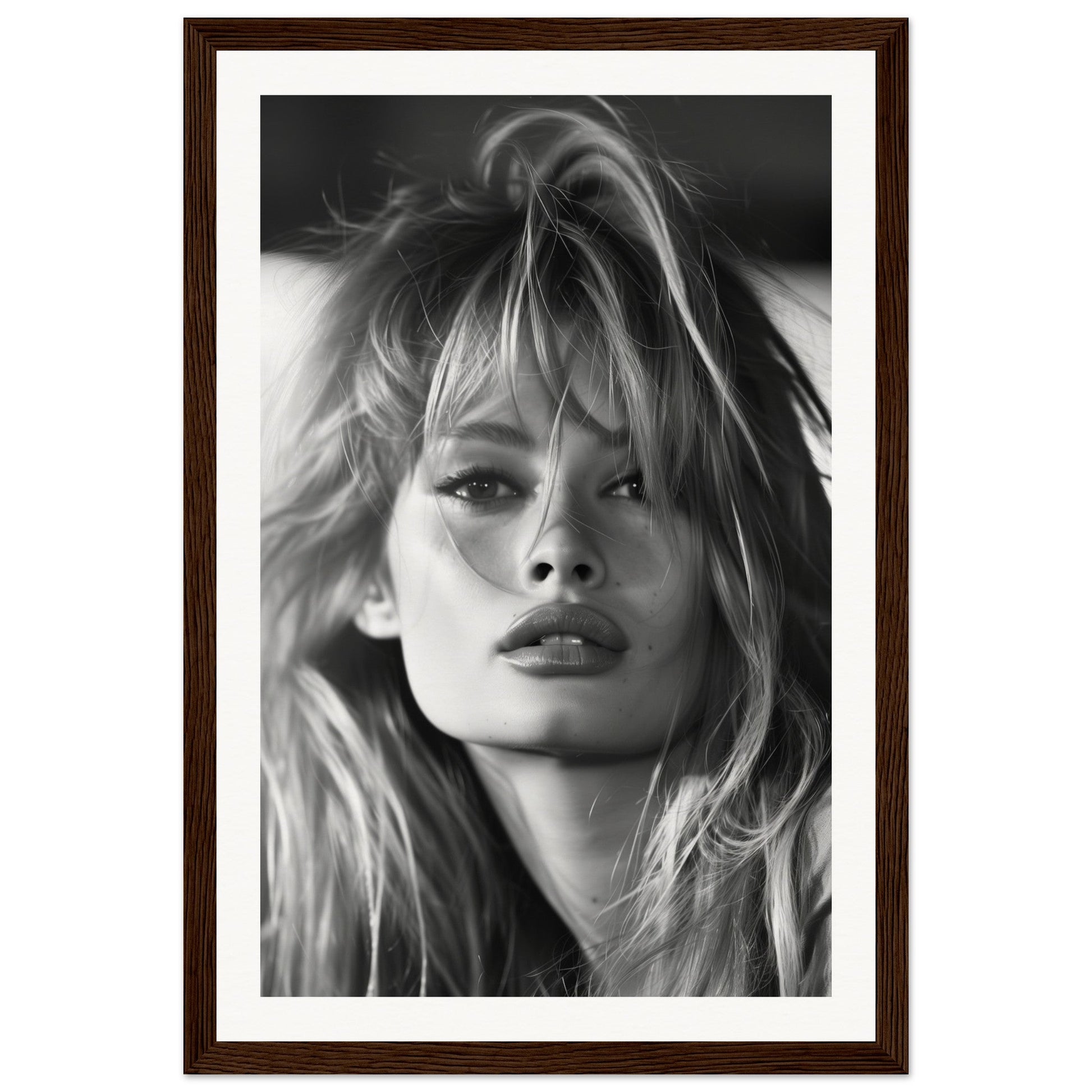 Affiche Brigitte Bardot Noir et Blanc ( 30x45-cm-Bois-foncé)