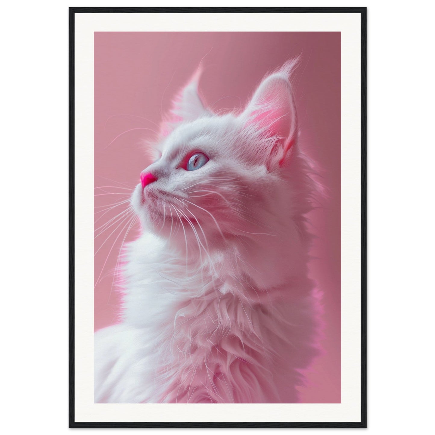 Affiche Chat Rose ( 70x100-cm-Bois-noir)