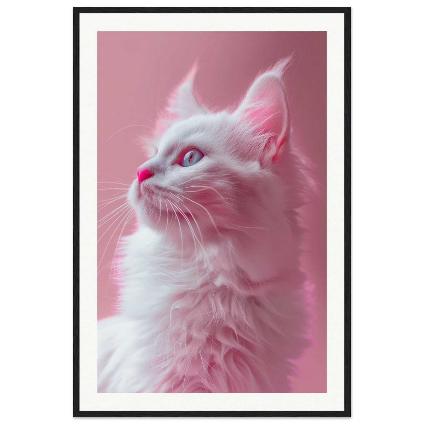 Affiche Chat Rose ( 60x90-cm-Bois-noir)